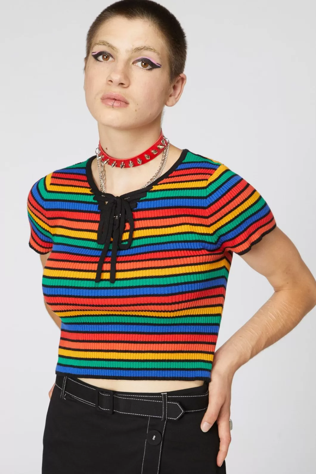 Knitwear & Cardis<Dangerfield 90S Rainbow Crop Rib Knit