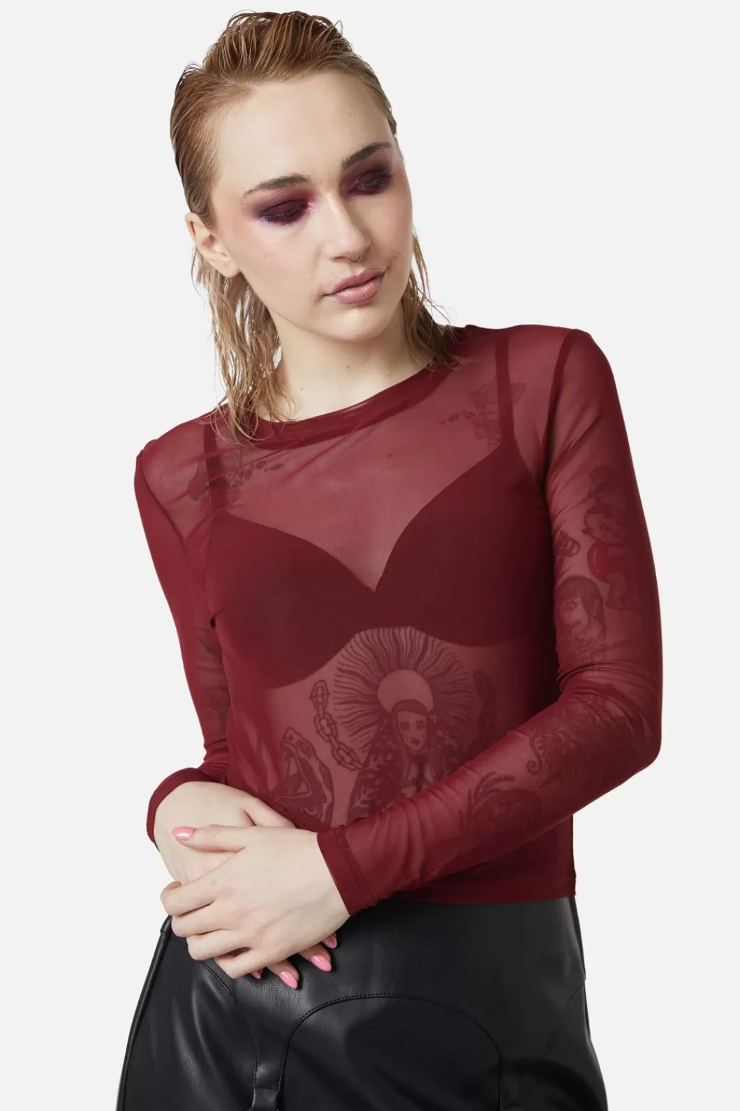 Blouses & Tops<Dangerfield Basic Mesh Long Sleeve Top