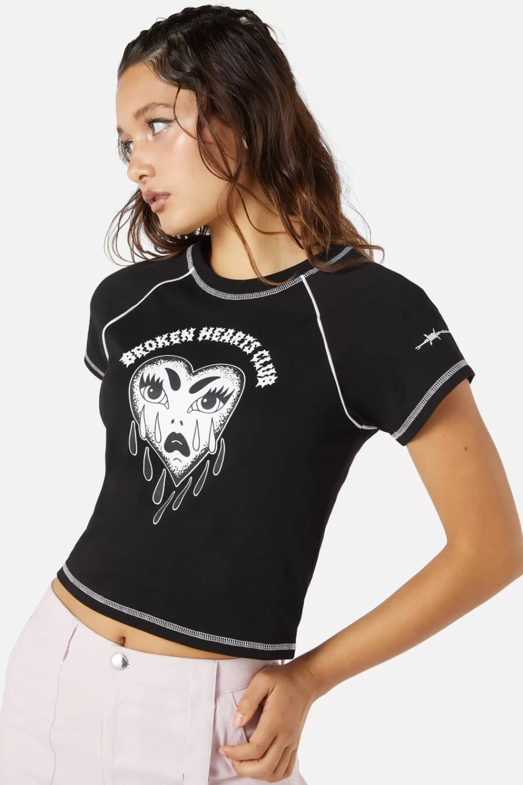 Blouses & Tops<Dangerfield Broken Hearts Crop Raglan