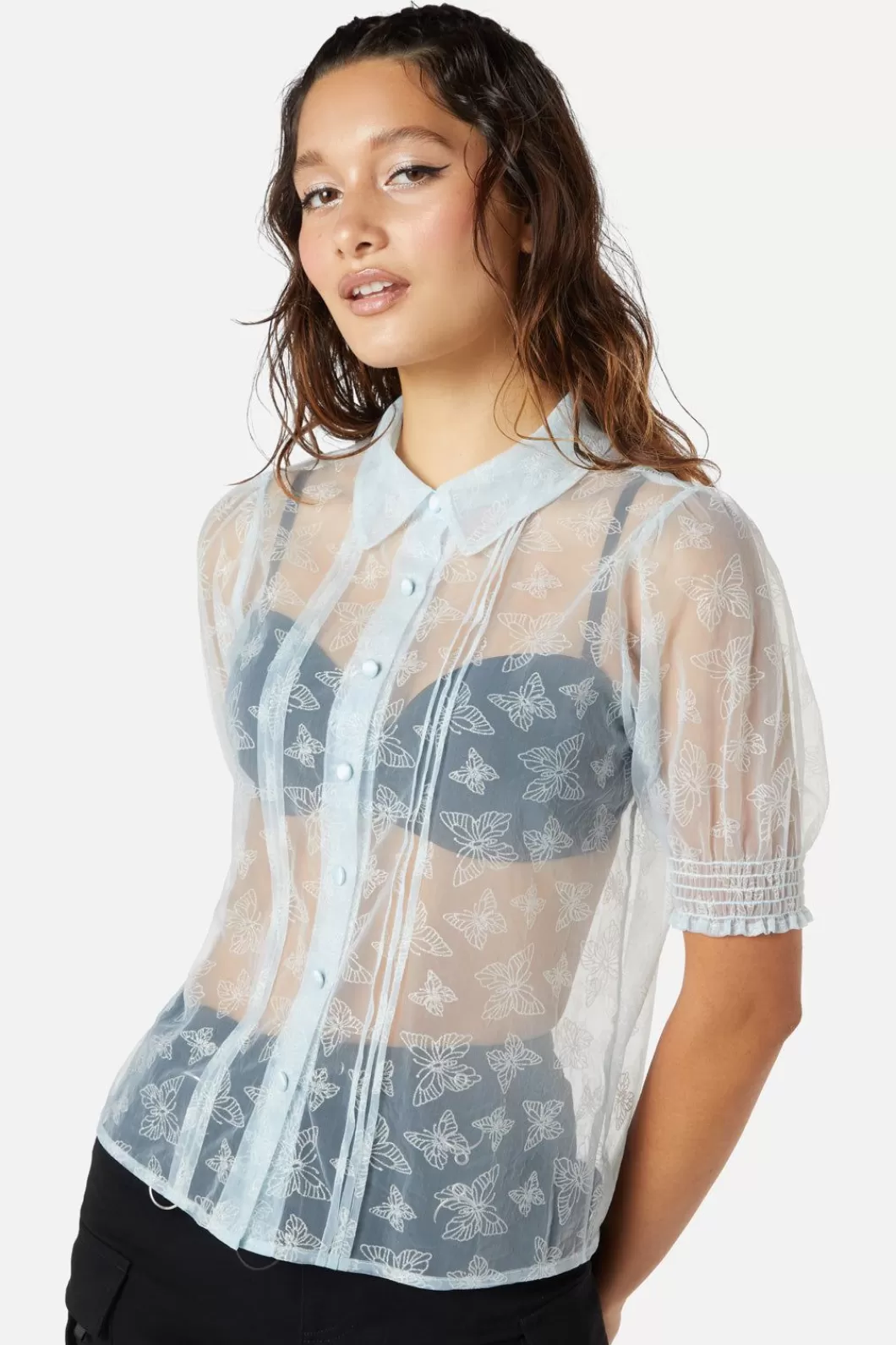 Blouses & Tops<Dangerfield Butterflies On The Wall Mesh Blouse