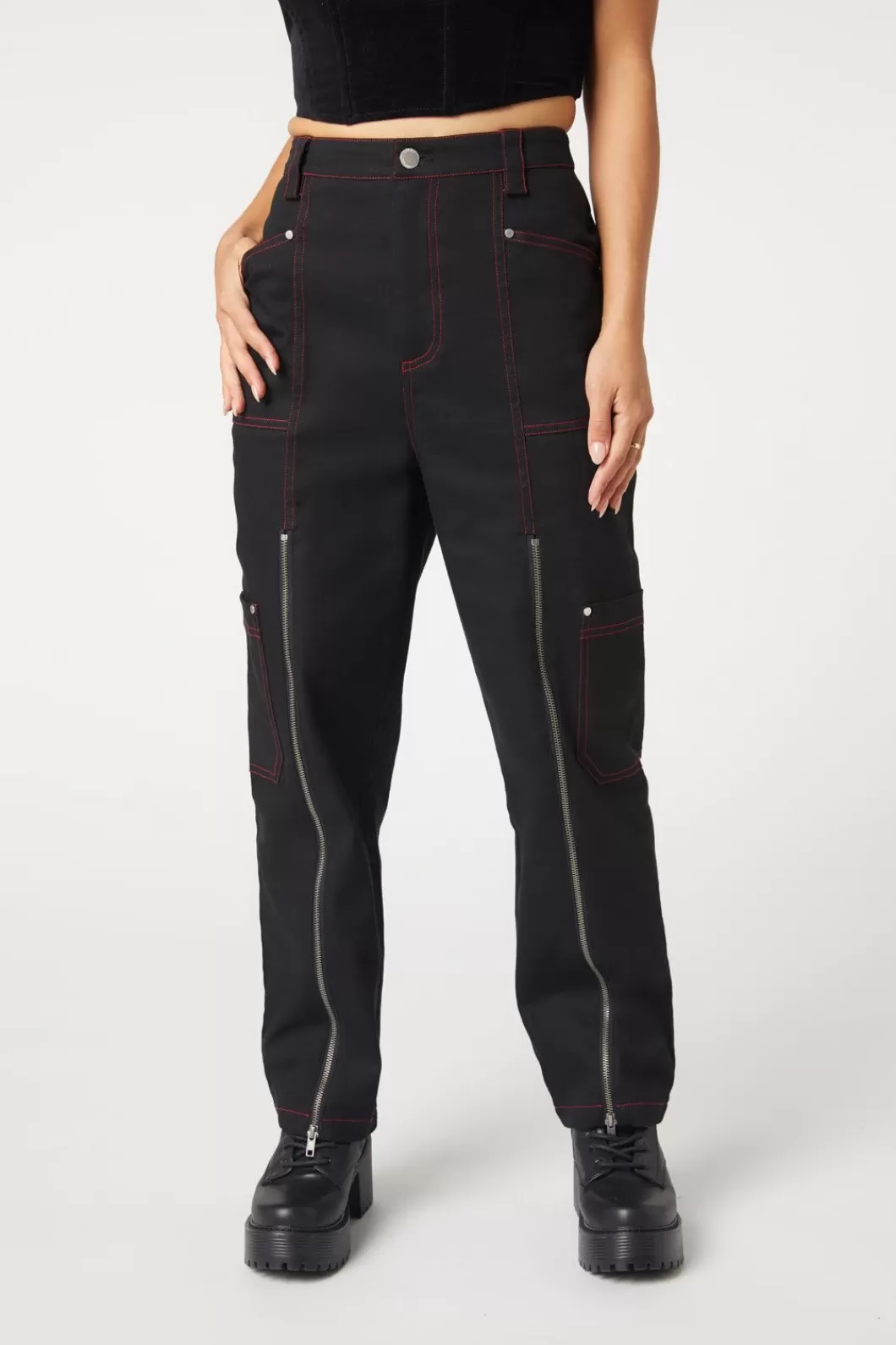 Pants & Jumpsuits<Dangerfield Contrast Stitch Zipper Pant