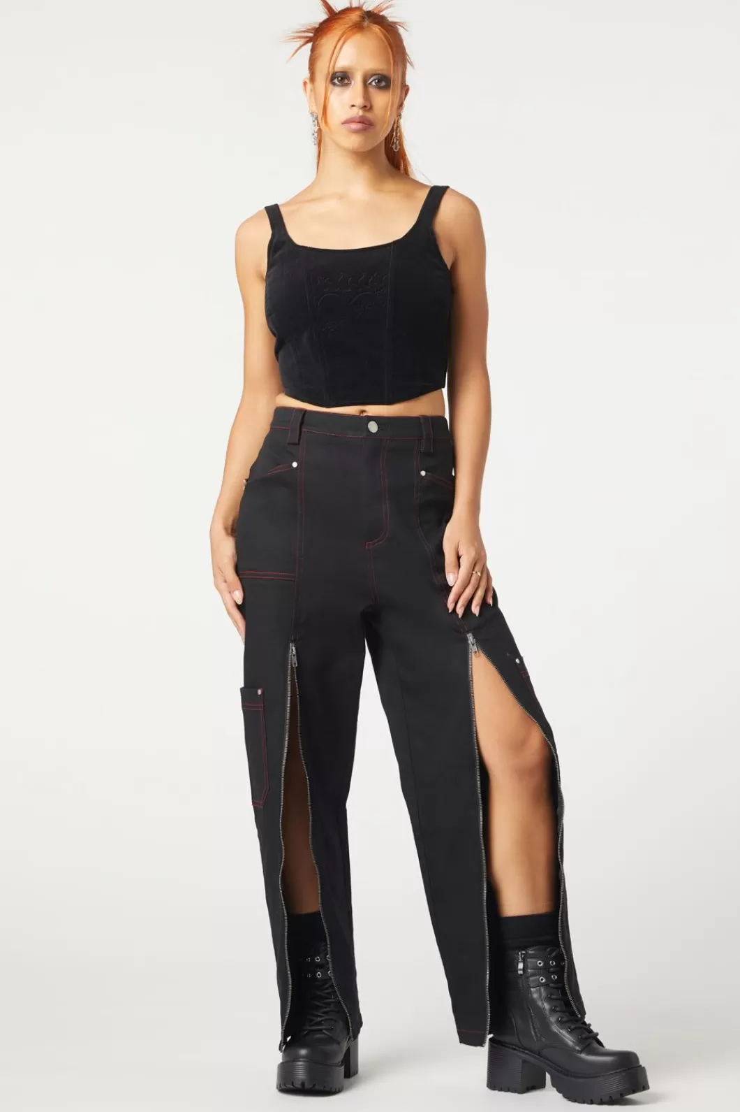 Pants & Jumpsuits<Dangerfield Contrast Stitch Zipper Pant