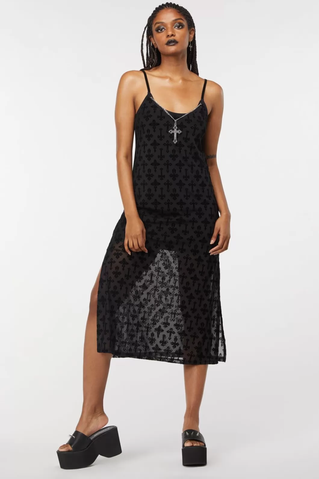 Dresses & Pinafores<Dangerfield Crucifix Mesh Slip Dress