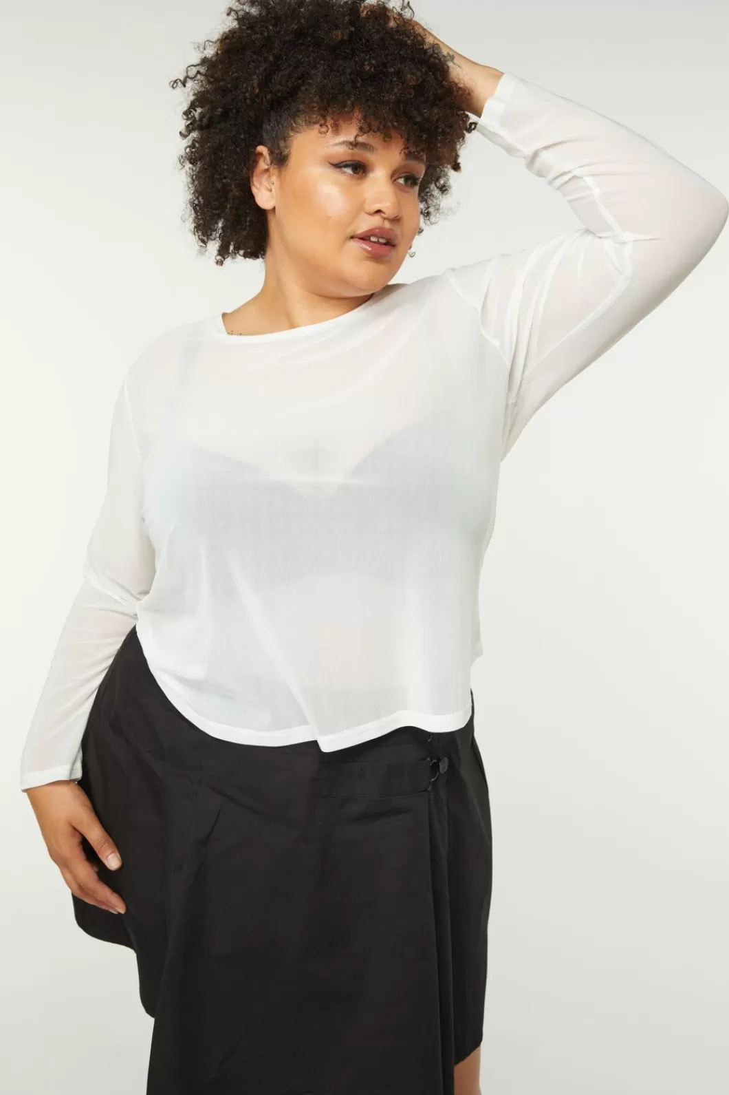 Curve Tops & Blouses<Dangerfield Curve Basic Mesh Long Sleeve Top