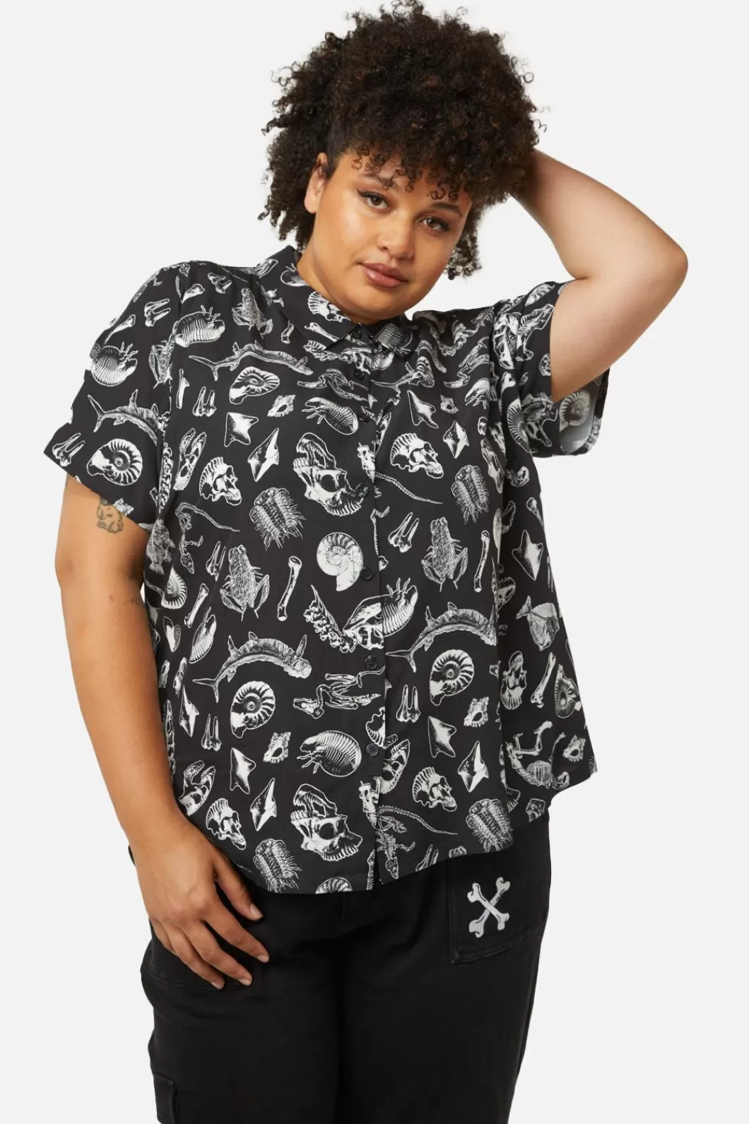 Curve Tops & Blouses<Dangerfield Curve Body Fossils Printed Blouse