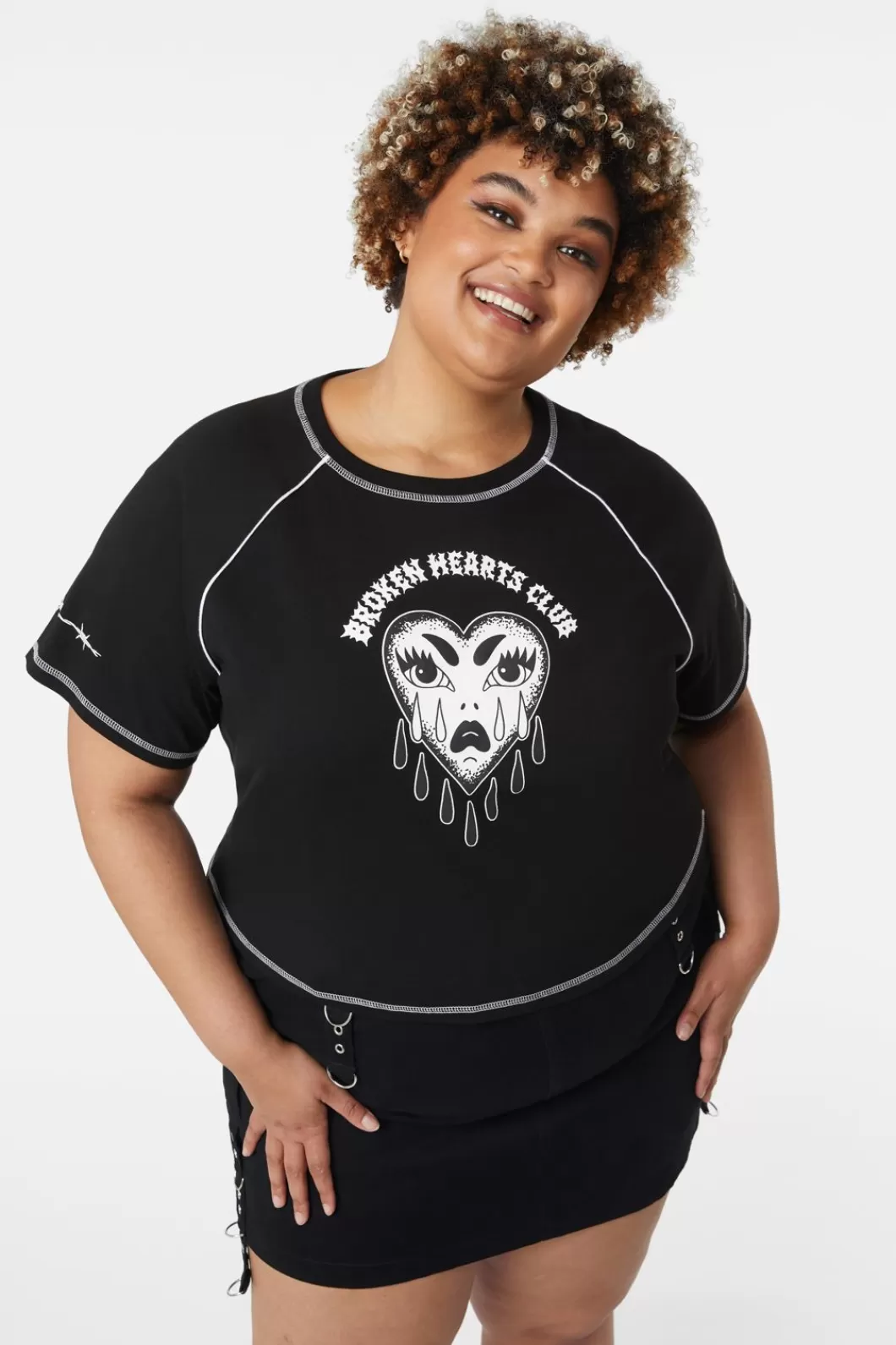 Curve Tops & Blouses<Dangerfield Curve Broken Hearts Crop Raglan