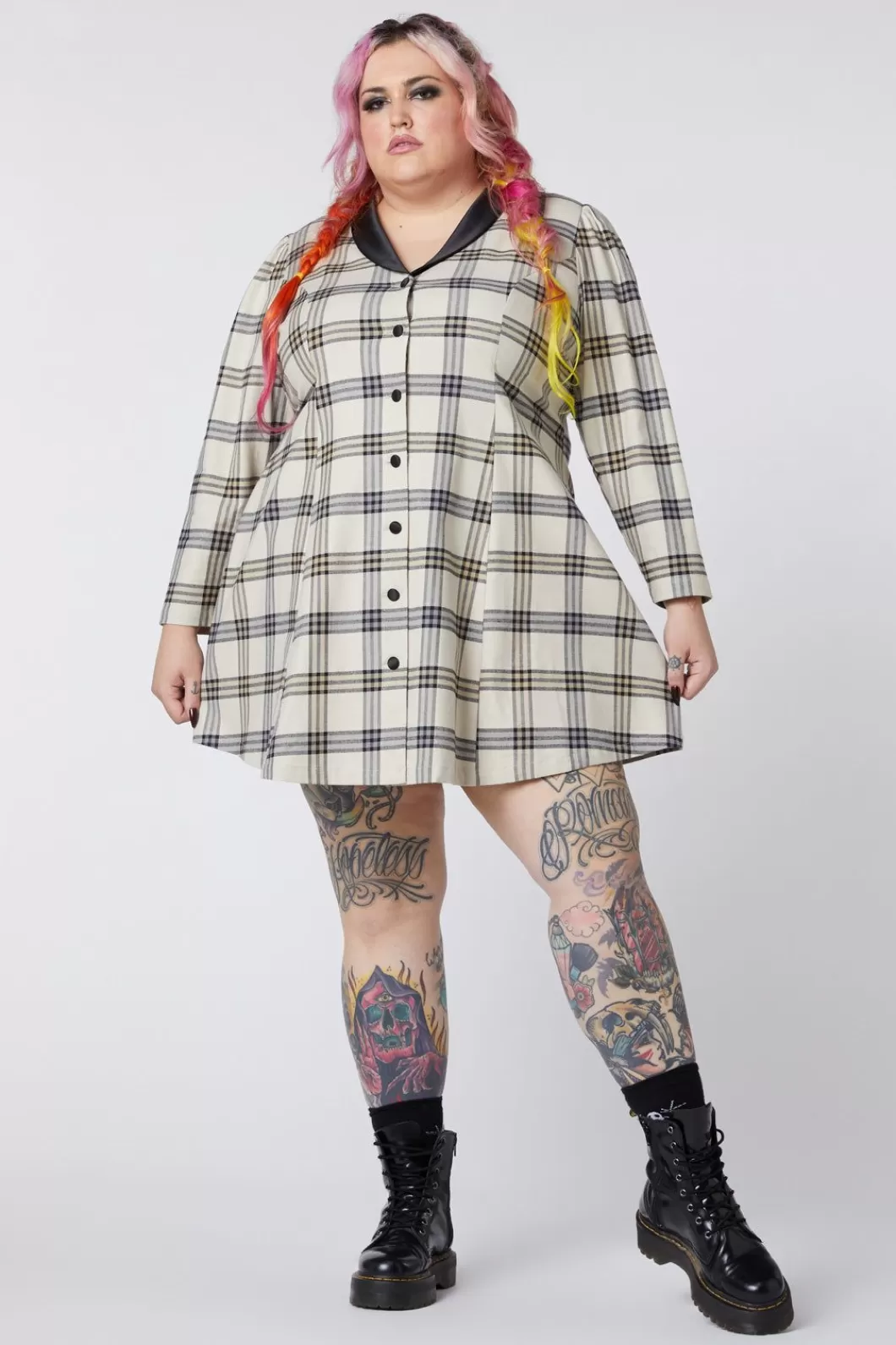 Dresses & Pinafores<Dangerfield Curve Crescent Tartan Long Sleeve Dress