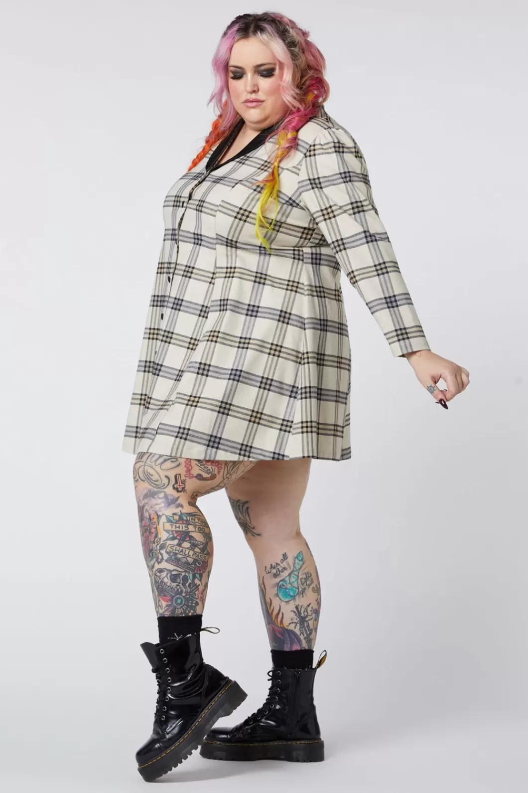 Dresses & Pinafores<Dangerfield Curve Crescent Tartan Long Sleeve Dress