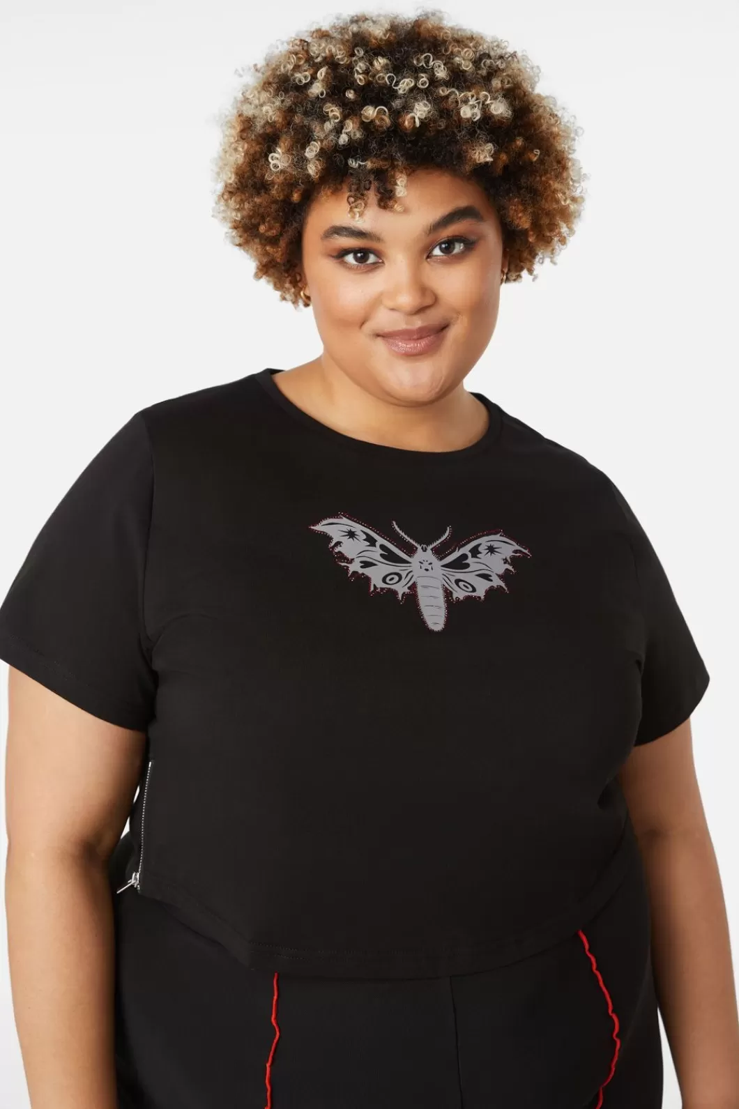 Curve Tops & Blouses<Dangerfield Curve Diamante Butterfly Zipper Tee