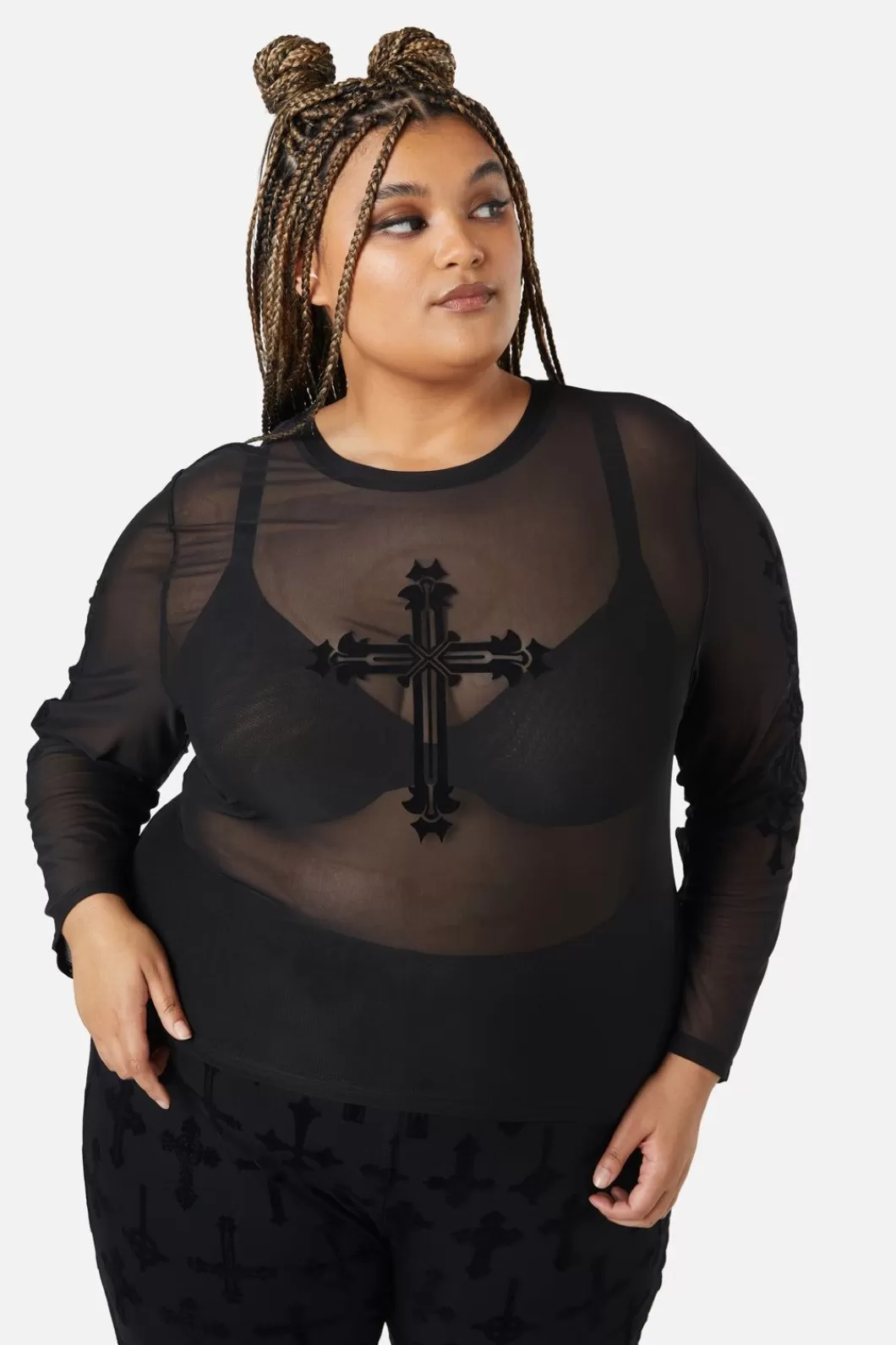 Curve Tops & Blouses<Dangerfield Curve Hail Lilith Flocked Mesh Top