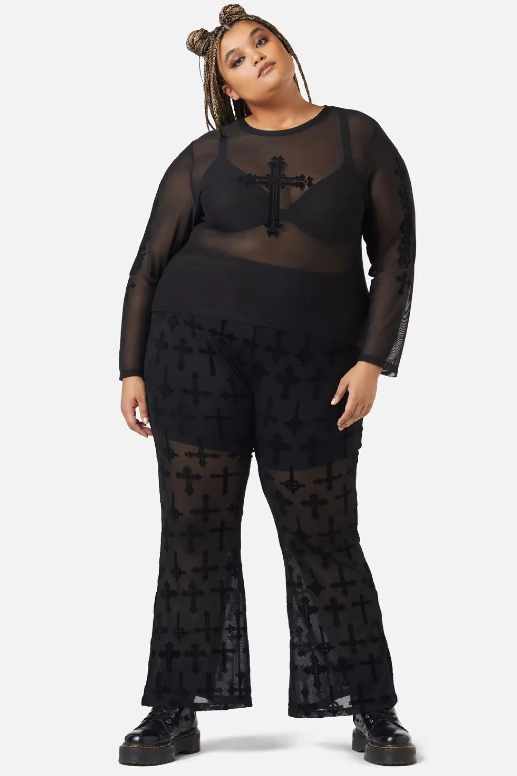 Curve Tops & Blouses<Dangerfield Curve Hail Lilith Flocked Mesh Top