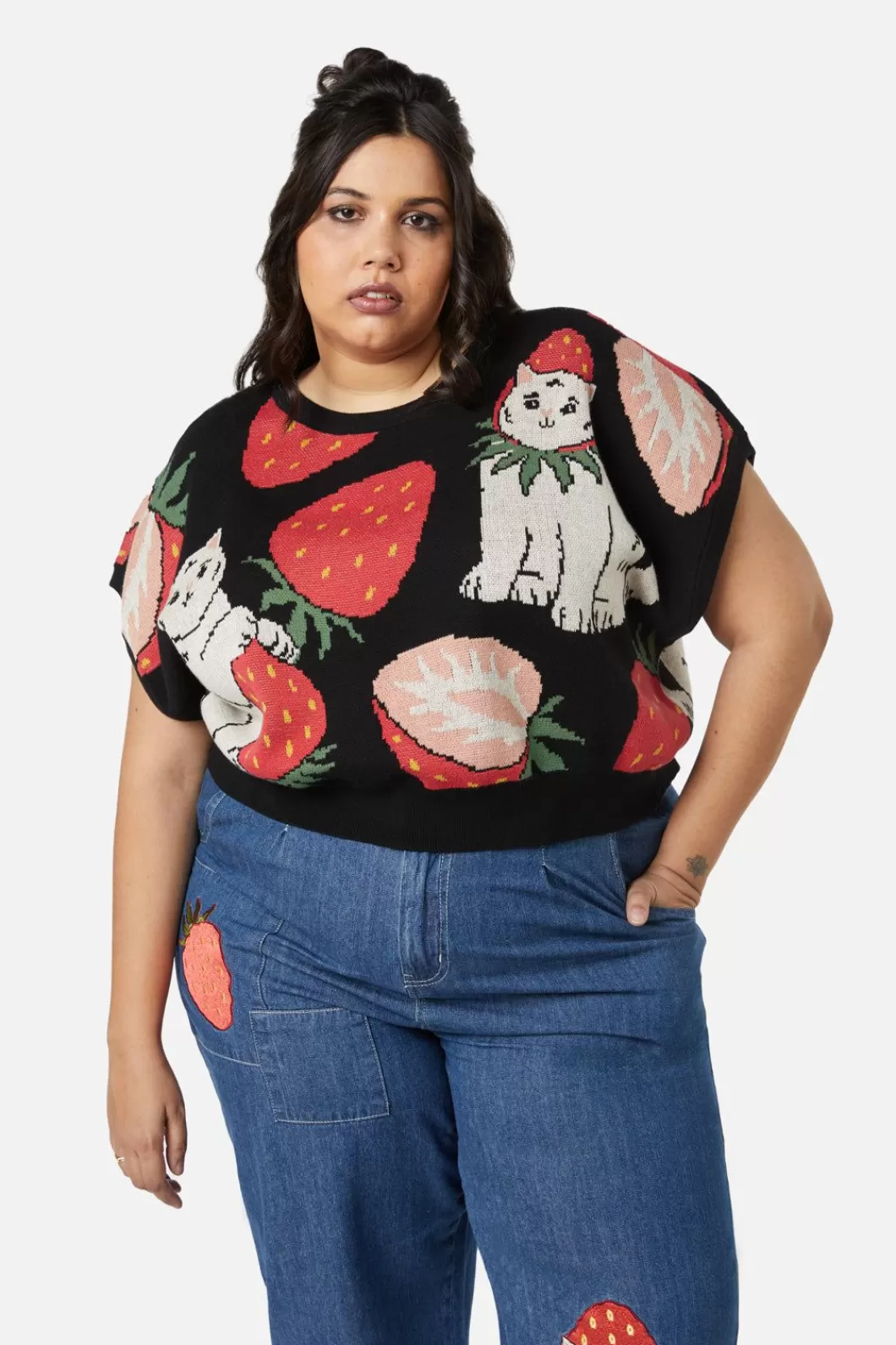 Curve Tops & Blouses<Dangerfield Curve Kitty Kisses Knit Top