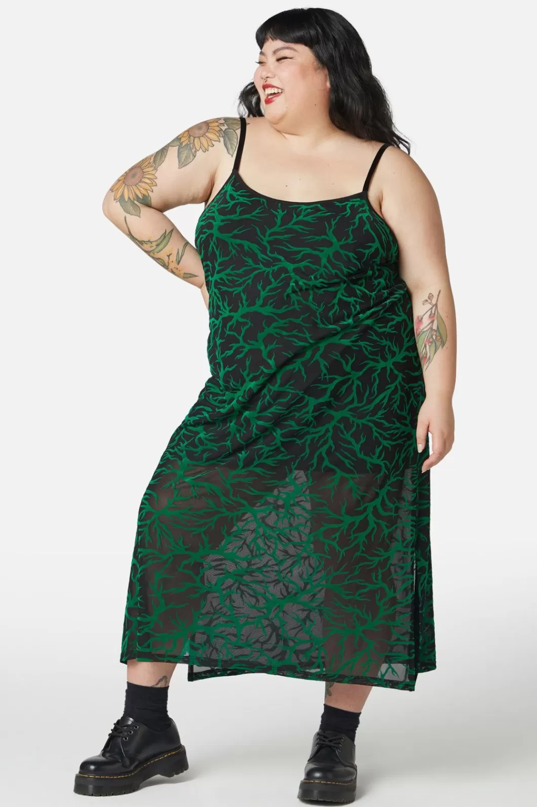 Dresses & Pinafores<Dangerfield Curve Neglected Flocked Mesh Midi Dress