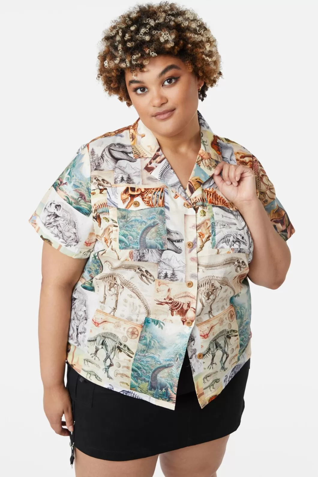 Curve Tops & Blouses<Dangerfield Curve Prehistoric Dino Tile Print Blouse