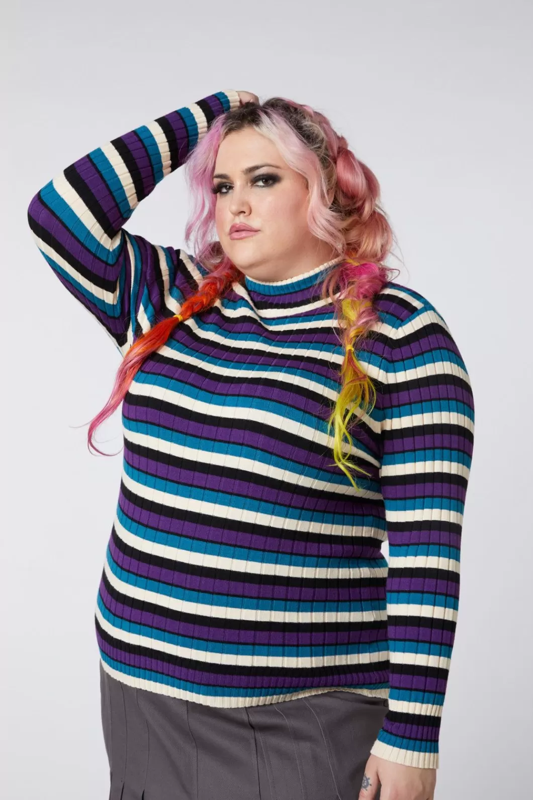 Knitwear & Cardis<Dangerfield Curve Tabby Stripe Skivvy Knit