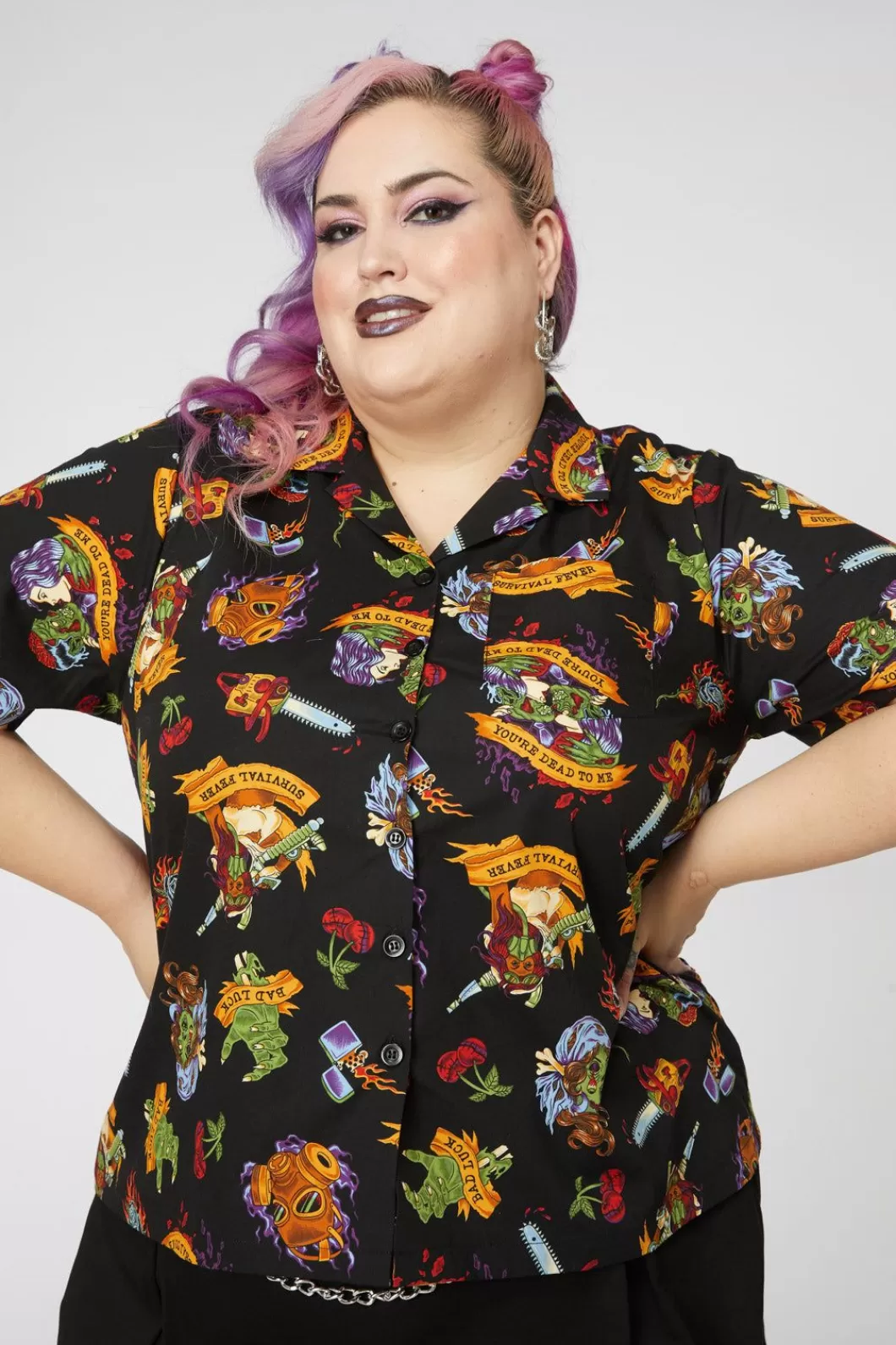 Curve Tops & Blouses<Dangerfield Curve Tattoo Zombie Cot Shirt