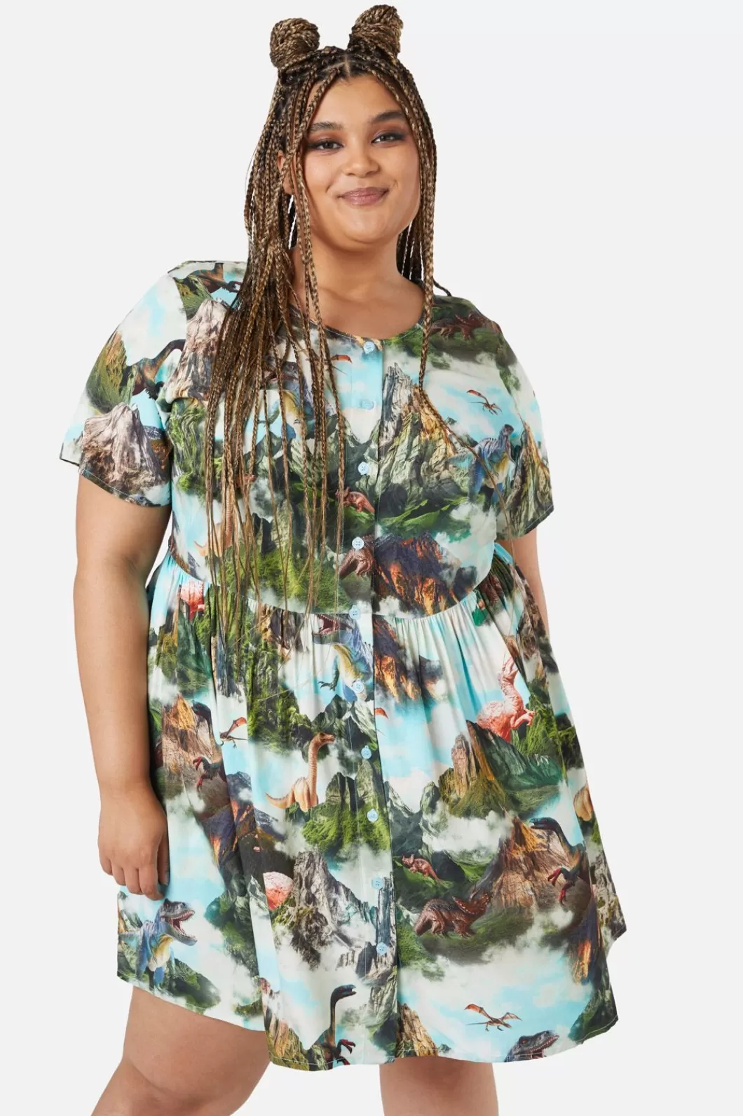 Dresses & Pinafores<Dangerfield Curve Triassic Scene Printed Dress