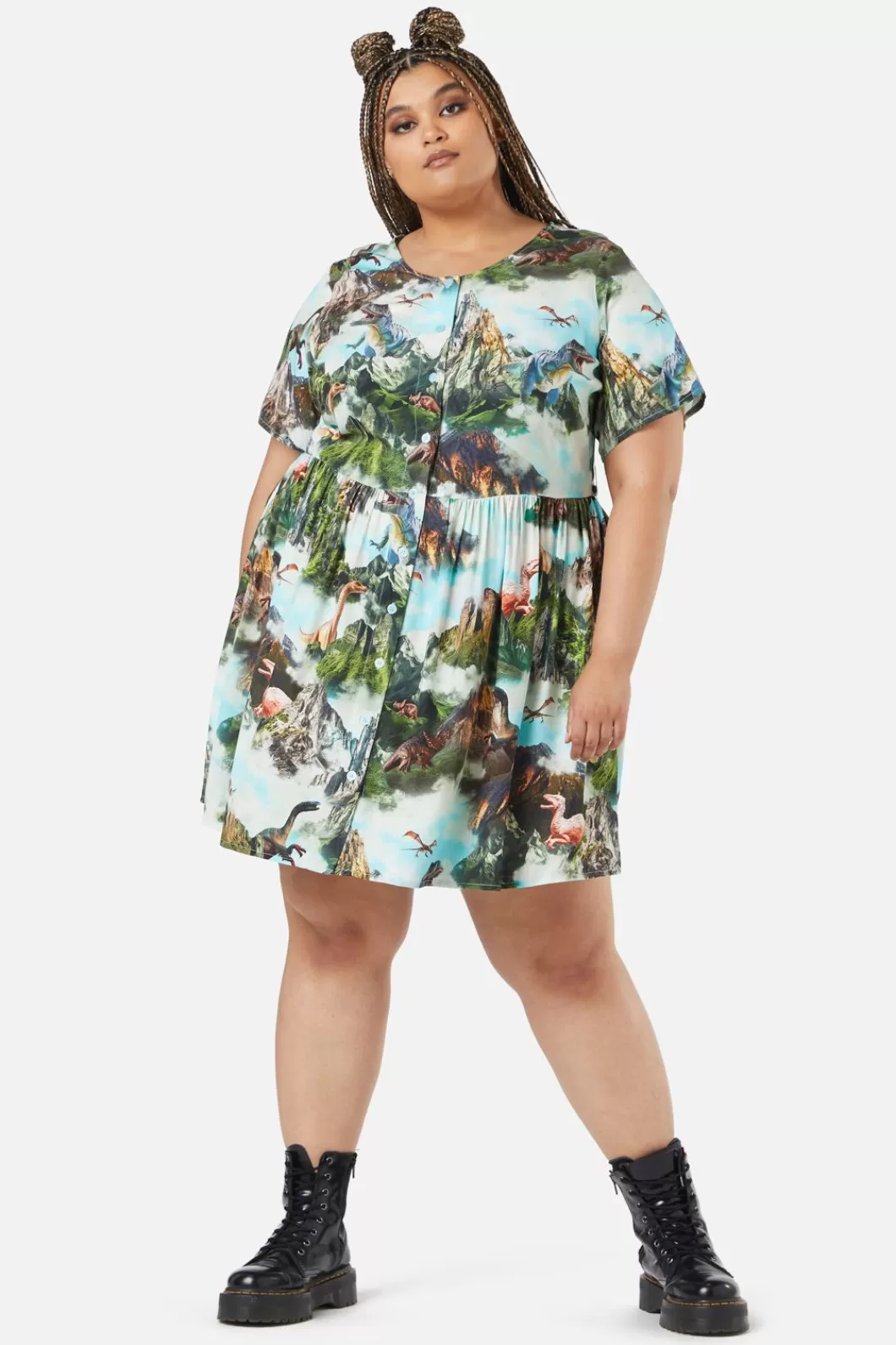 Dresses & Pinafores<Dangerfield Curve Triassic Scene Printed Dress