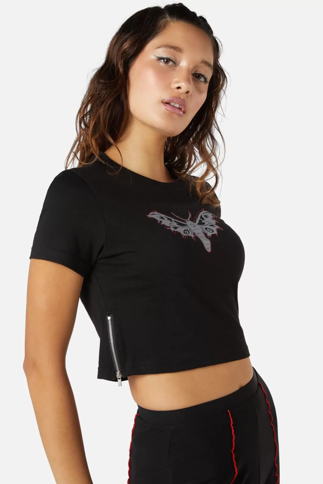 Blouses & Tops<Dangerfield Diamante Butterfly Zipper Tee