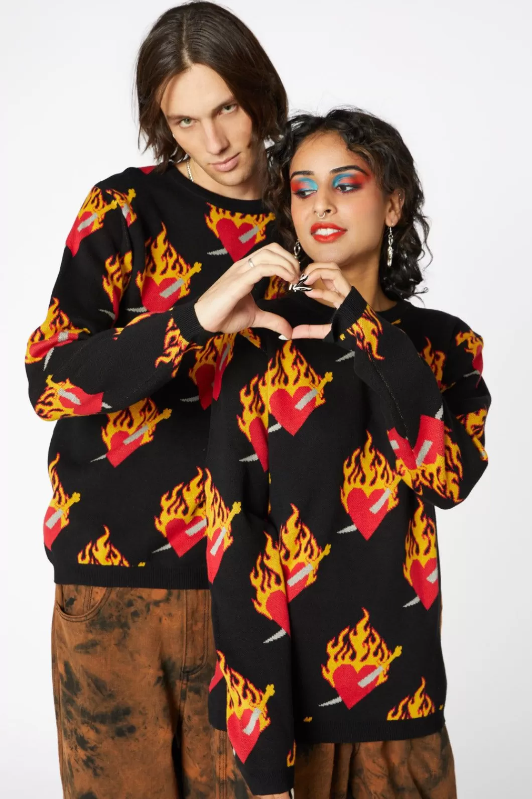 Jumpers & Knits<Dangerfield Flamed Heart Unisex Knit