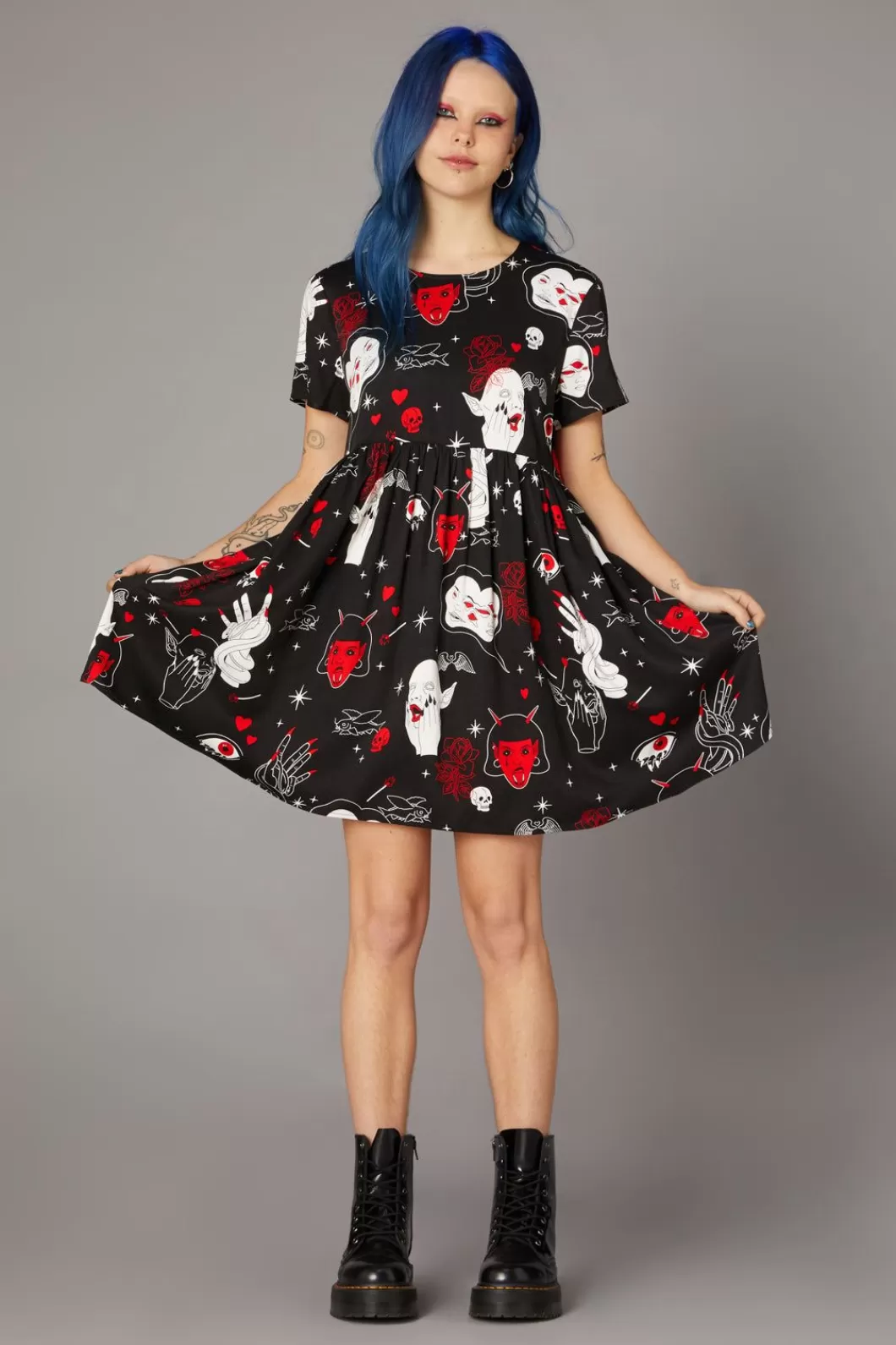 Dresses & Pinafores<Black Friday Gothic Print Baby Doll Dress