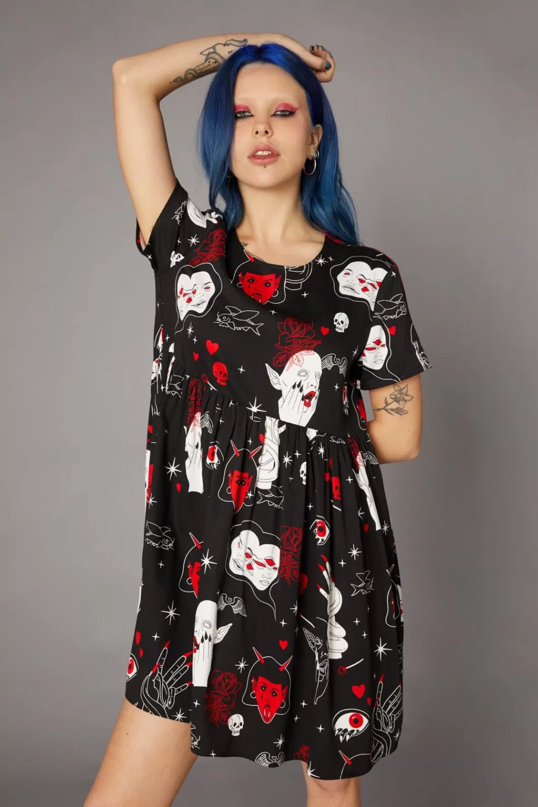 Dresses & Pinafores<Black Friday Gothic Print Baby Doll Dress