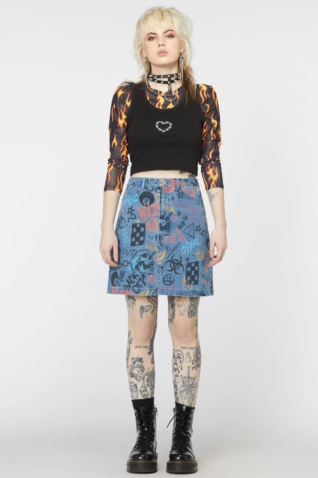 Skirts & Skorts<Dangerfield Graffiti Denim Mini Skirt