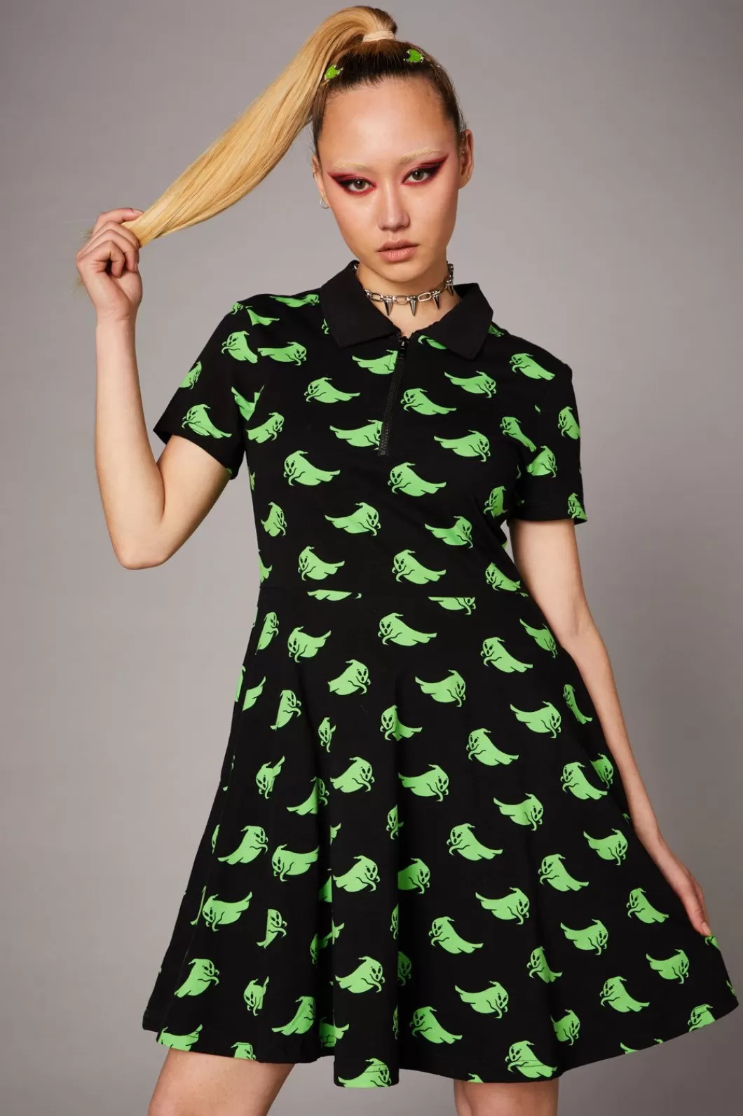 Dresses & Pinafores<Black Friday Green Ghost Collar Dress