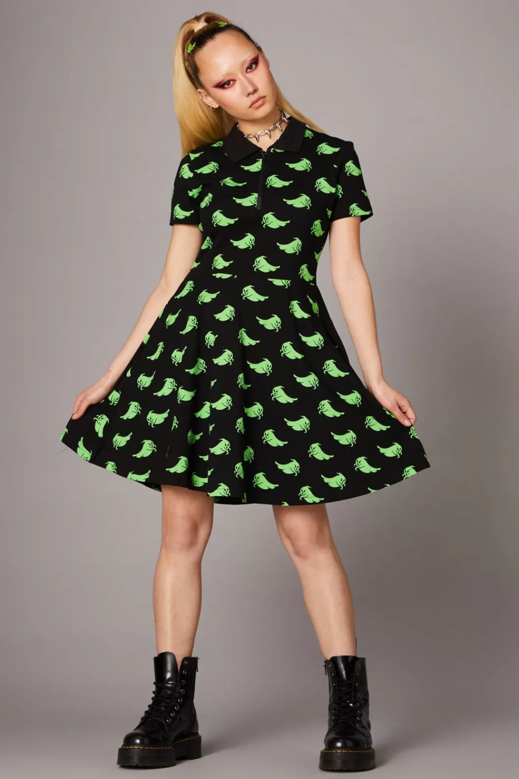 Dresses & Pinafores<Black Friday Green Ghost Collar Dress