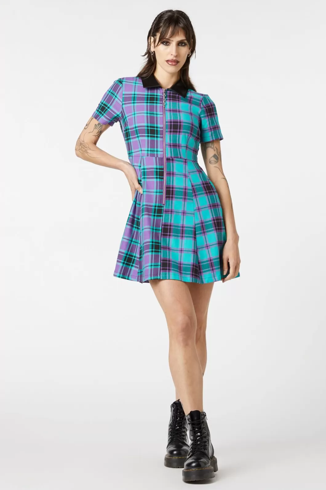 Dresses & Pinafores<Dangerfield Grinning Tartan Zipper Dress