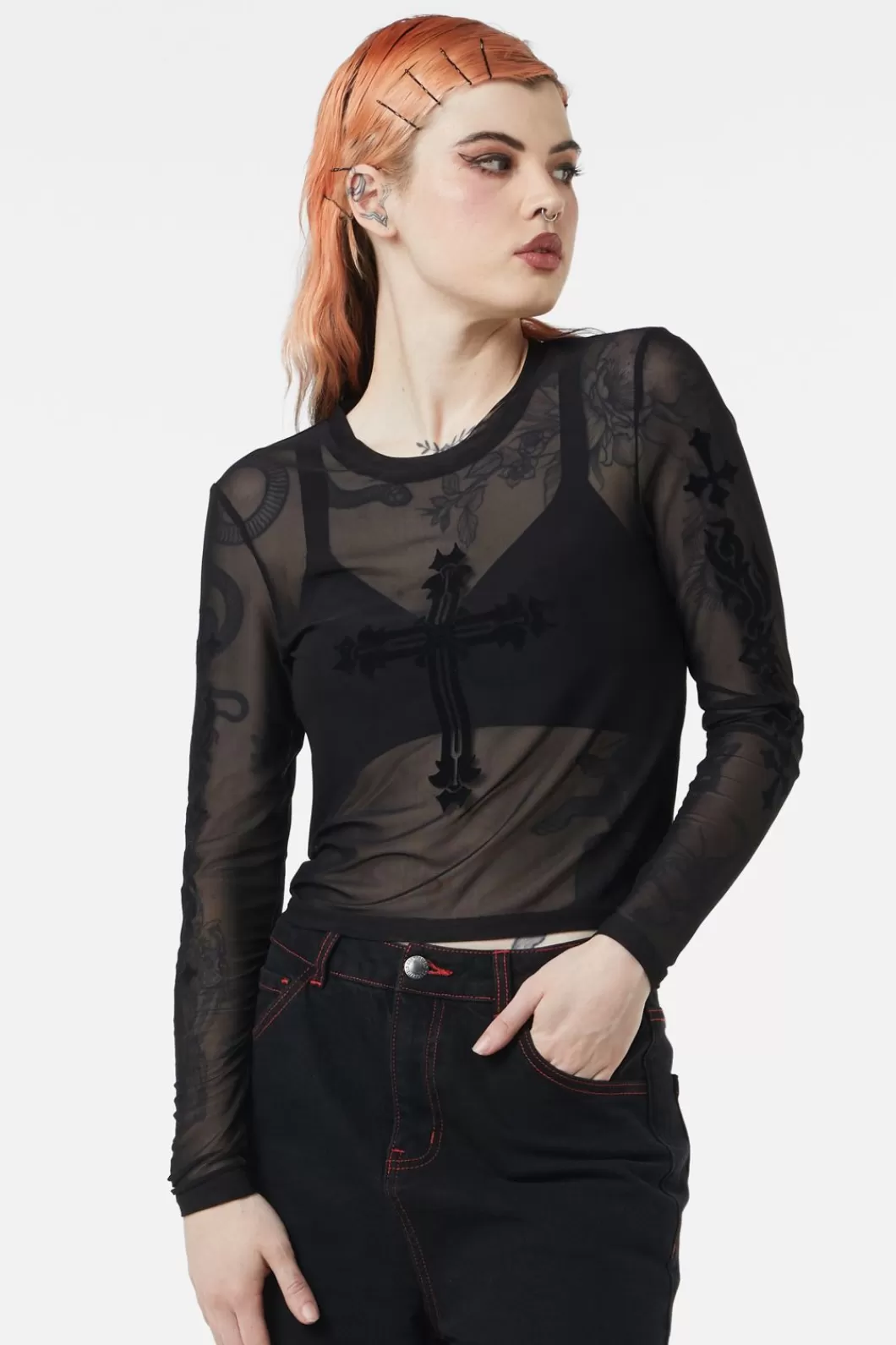 Blouses & Tops<Dangerfield Hail Lilith Flocked Mesh Top