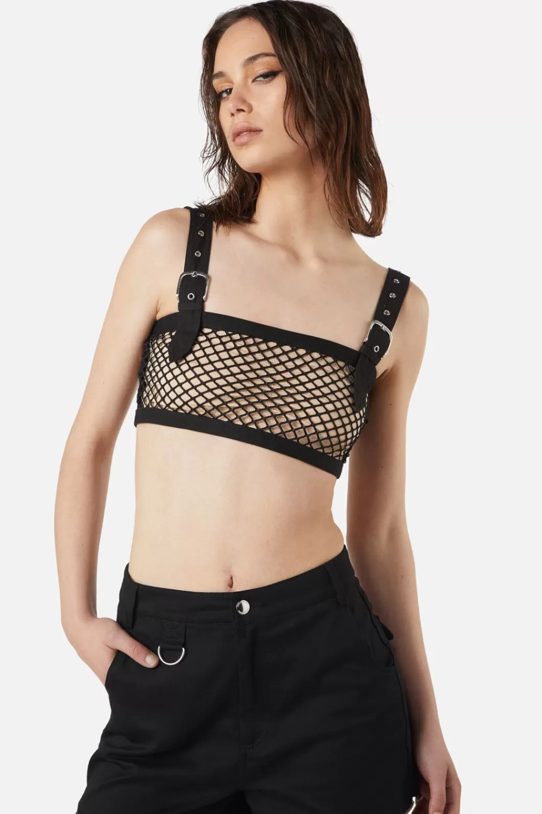 Blouses & Tops<Dangerfield Industrial Hybrid Mesh Crop Tank