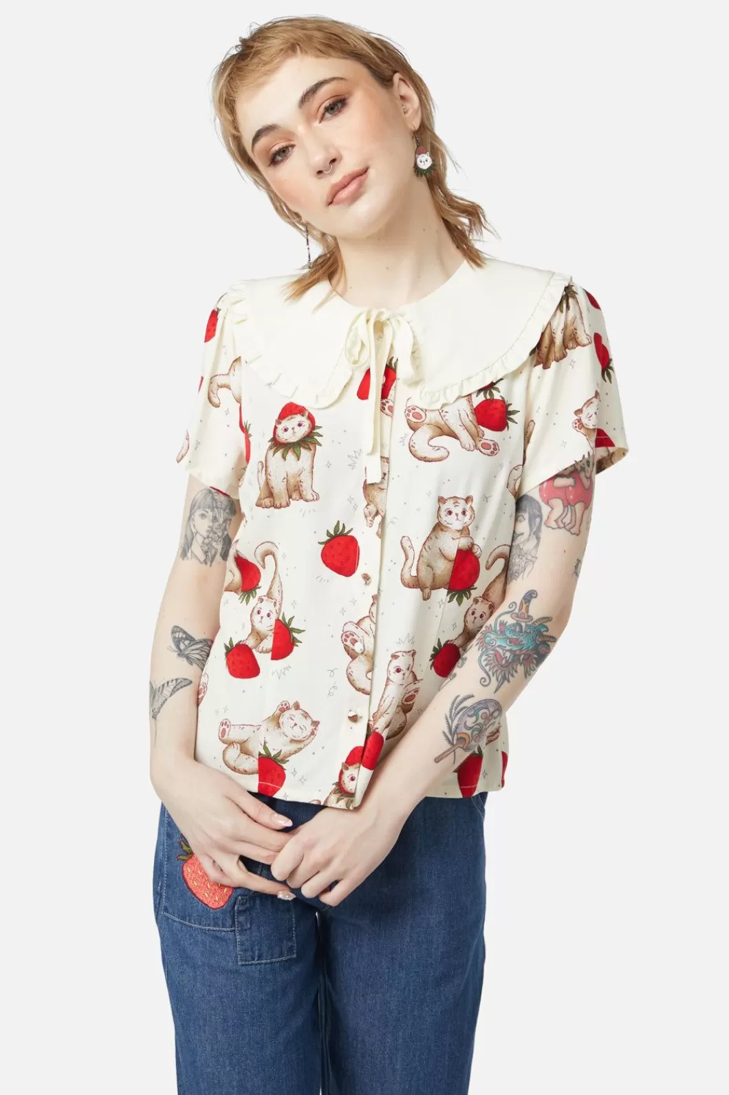 Blouses & Tops<Dangerfield Kitty Kisses Collar Blouse