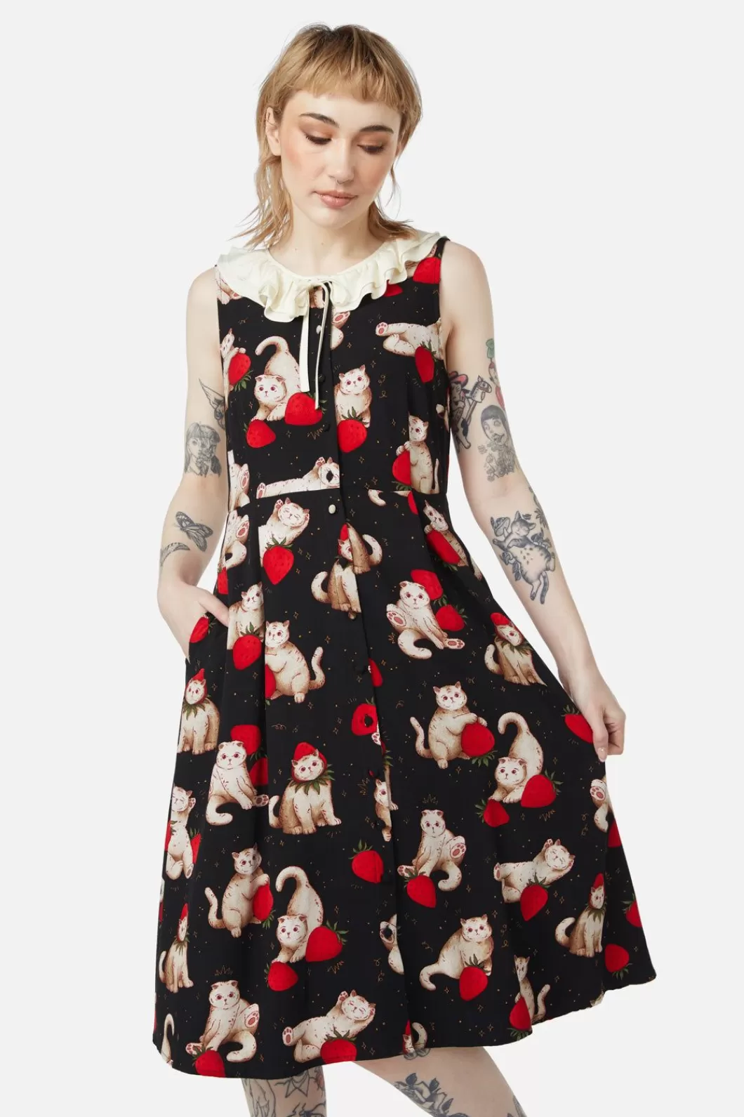 Dresses & Pinafores<Dangerfield Kitty Kisses Ruffle Neck Dress