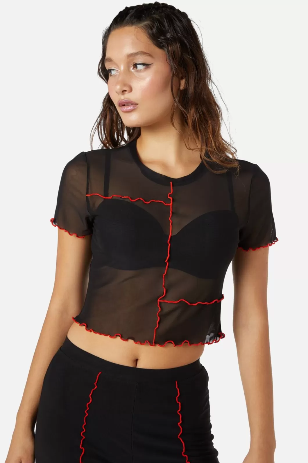 Blouses & Tops<Dangerfield Manic Short Sleeve Babylock Mesh Top