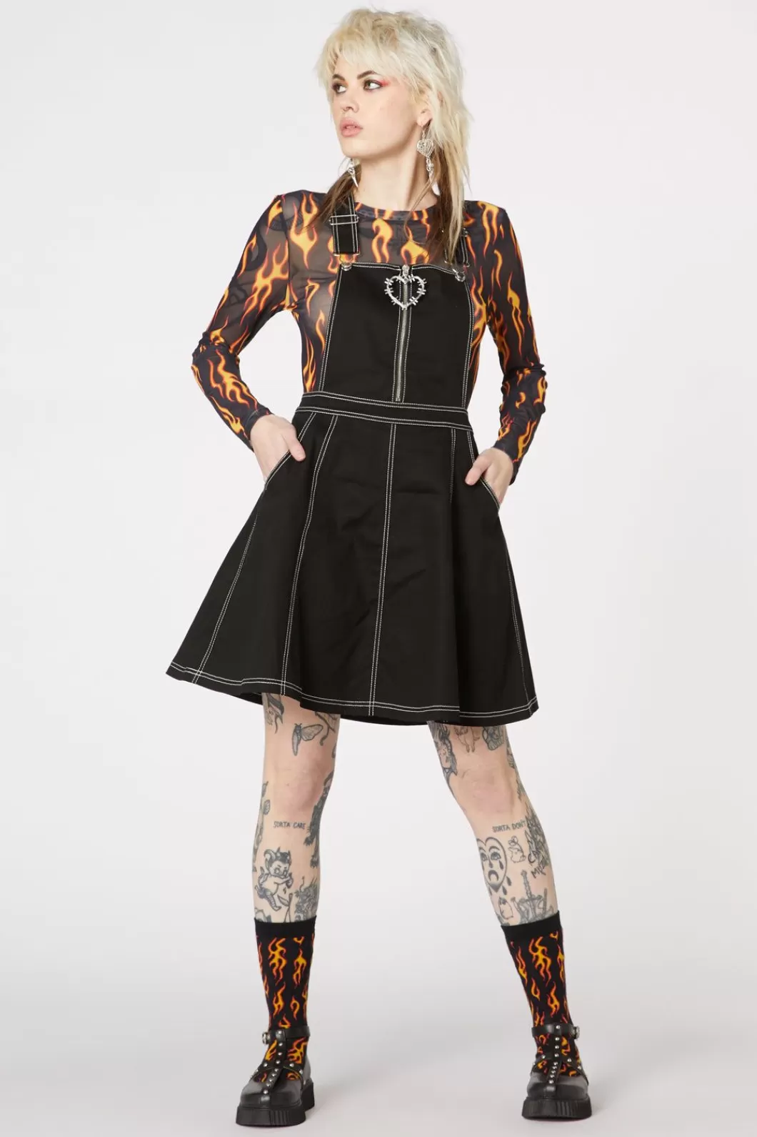 Dresses & Pinafores<Dangerfield Metal Heart Zip Up Pinny