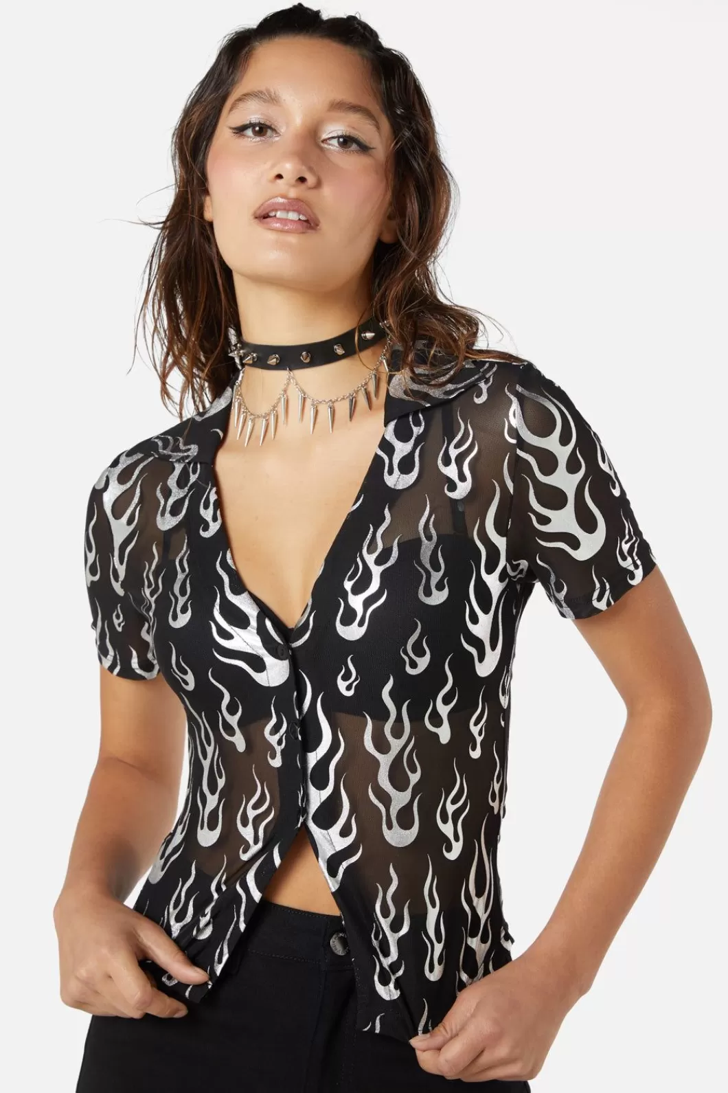 Blouses & Tops<Dangerfield Naked Flame Mesh Blouse