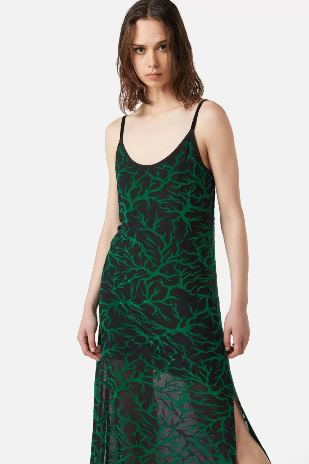 Dresses & Pinafores<Dangerfield Neglected Flocked Mesh Midi Dress