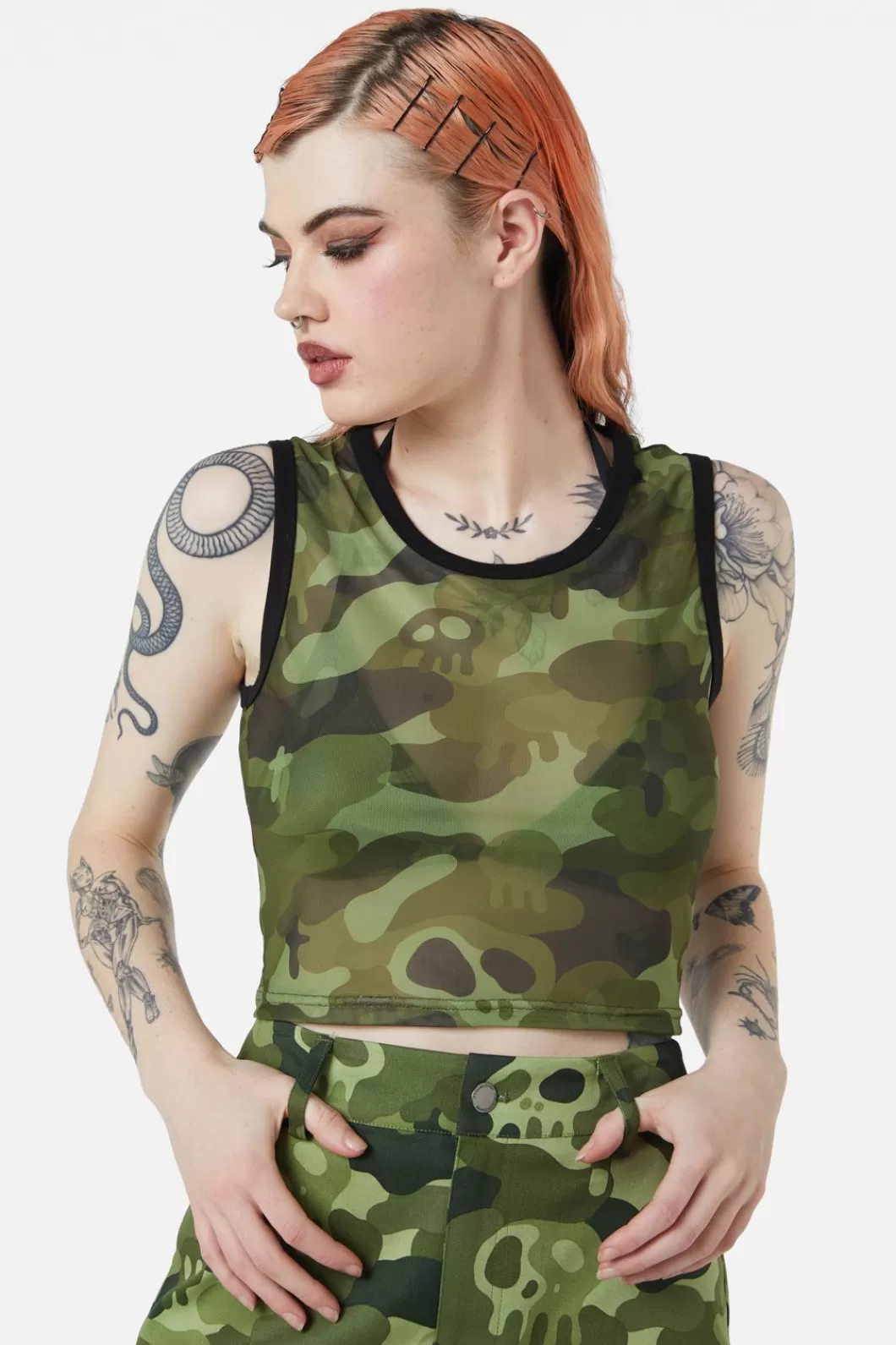 Blouses & Tops<Dangerfield Nook Of The Garden Camo Mesh Tank