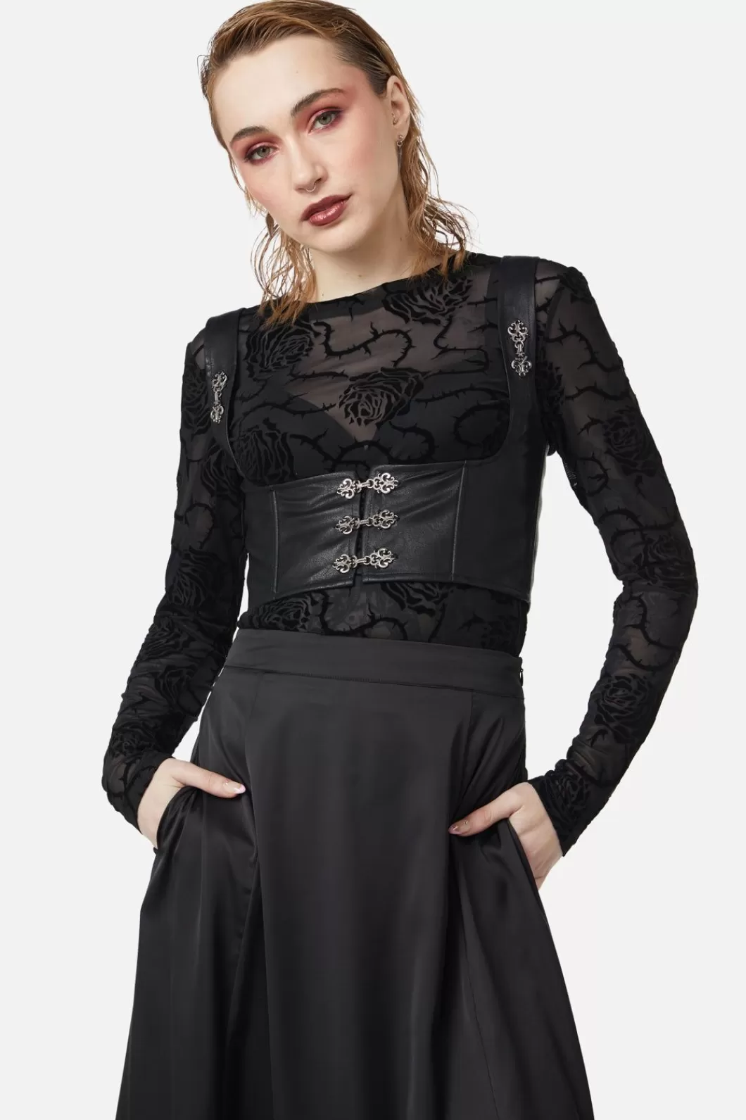 Blouses & Tops<Dangerfield Ornate Pu Underbust Top