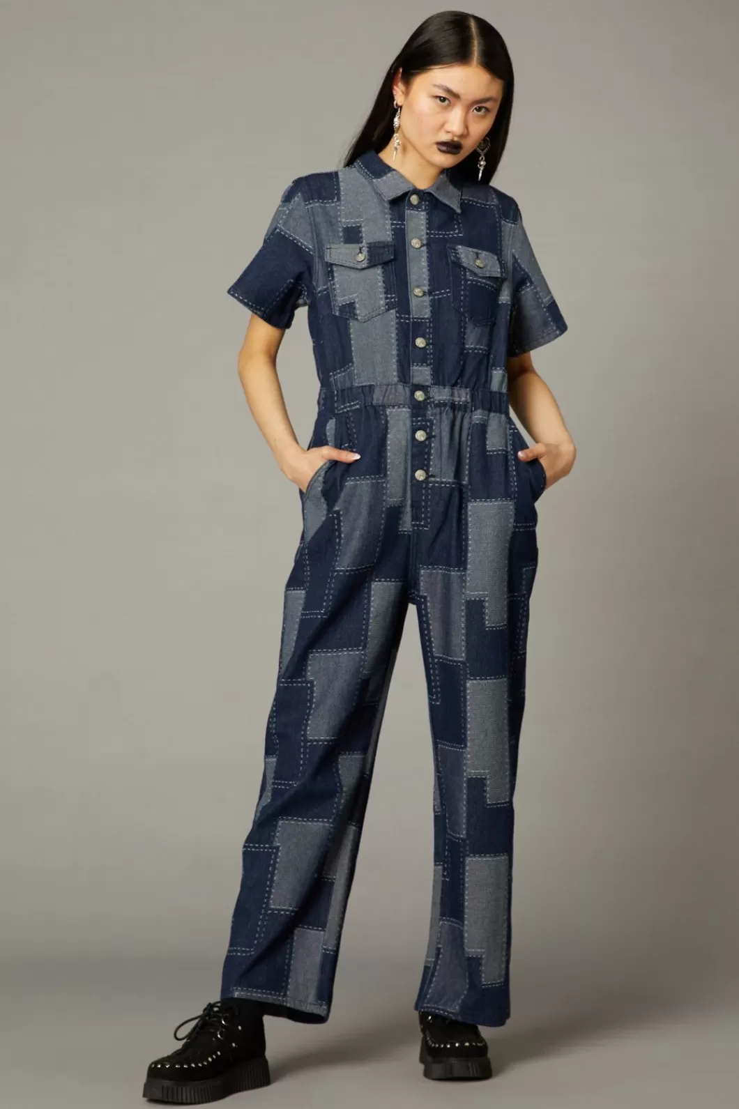 Pants & Jumpsuits<Black Friday Patchwork Denim Boilersuit