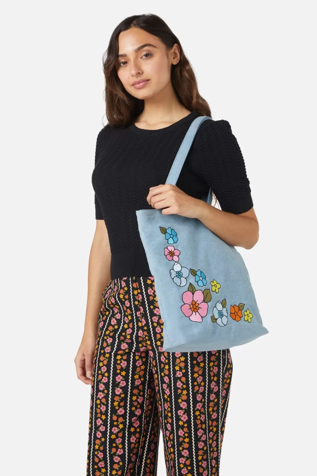 Bags<Princess Highway Petal Embroidered Denim Tote