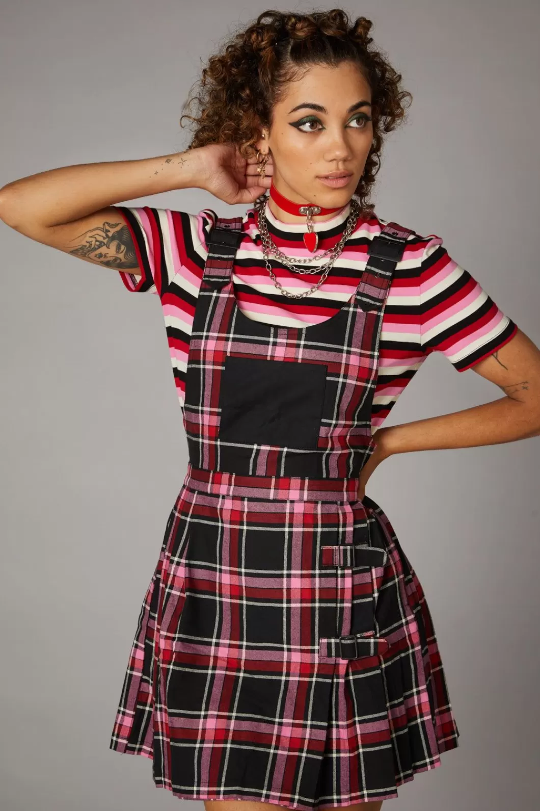 Dresses & Pinafores<Black Friday Punk Valentine Tartan Pinafore