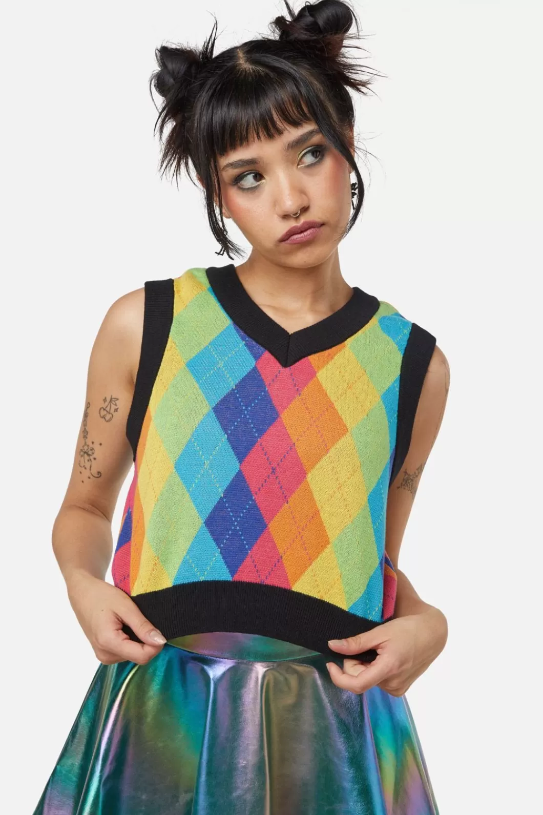 Blouses & Tops<Dangerfield Rainbow Argyle Knit Vest