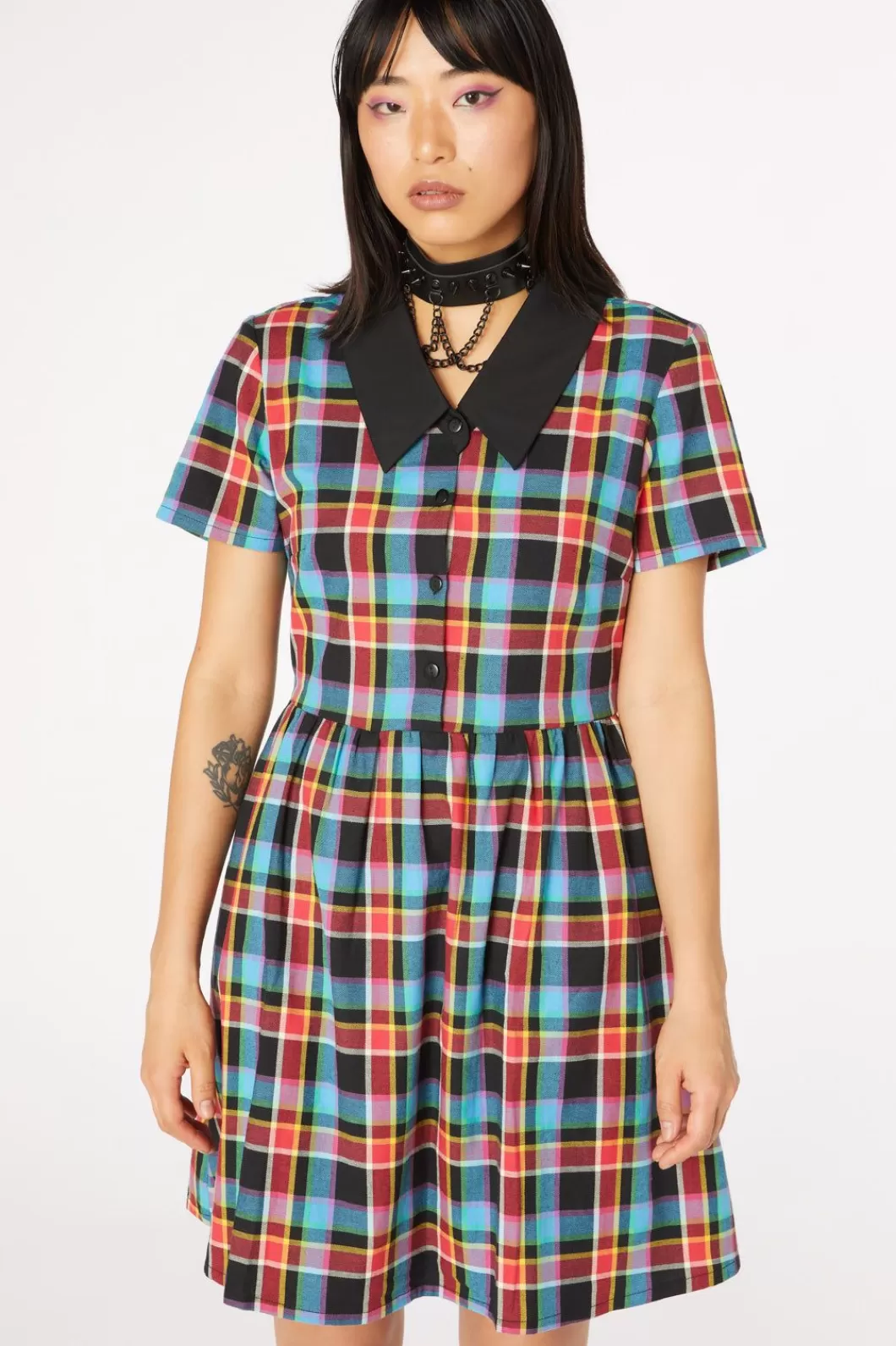 Dresses & Pinafores<Dangerfield Rainbow Tartan Shirt Dress