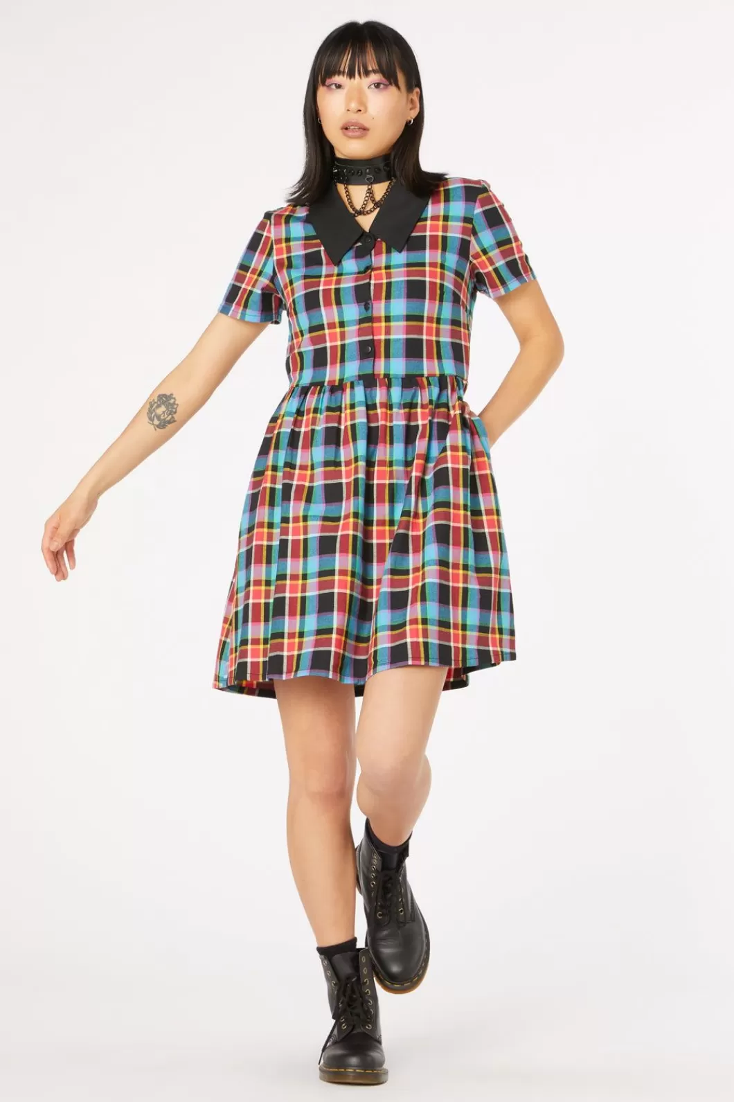 Dresses & Pinafores<Dangerfield Rainbow Tartan Shirt Dress