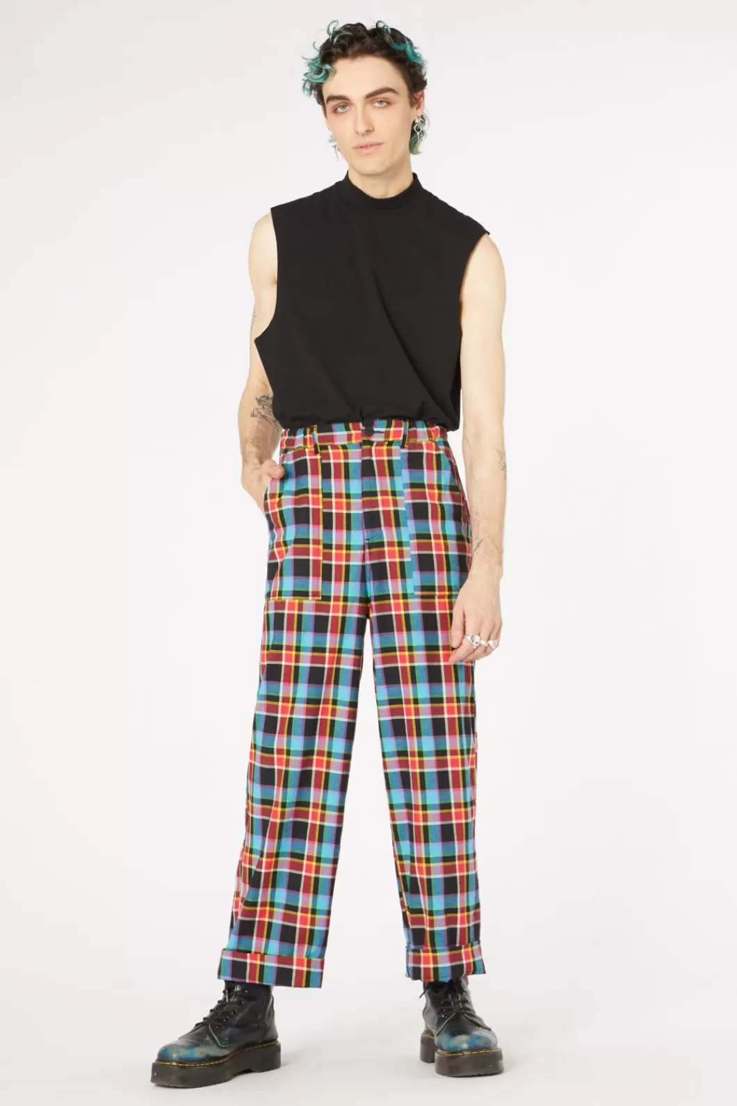 Pants & Shorts<Dangerfield Rainbow Tartan Wide Leg Pant