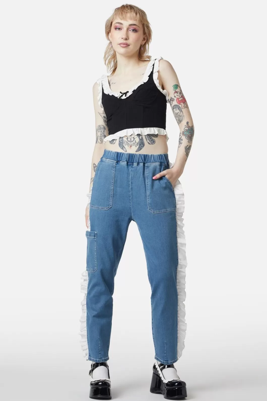 Pants & Jumpsuits<Dangerfield Ruffle Denim Cargo Pant