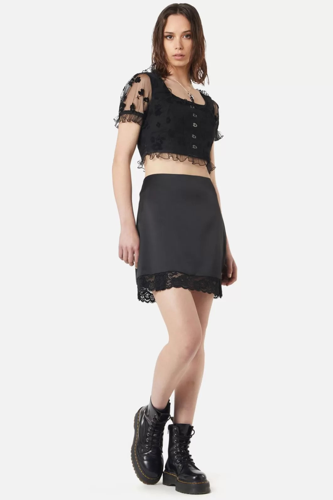 Skirts & Skorts<Dangerfield Satin Lace Slip Mini Skirt