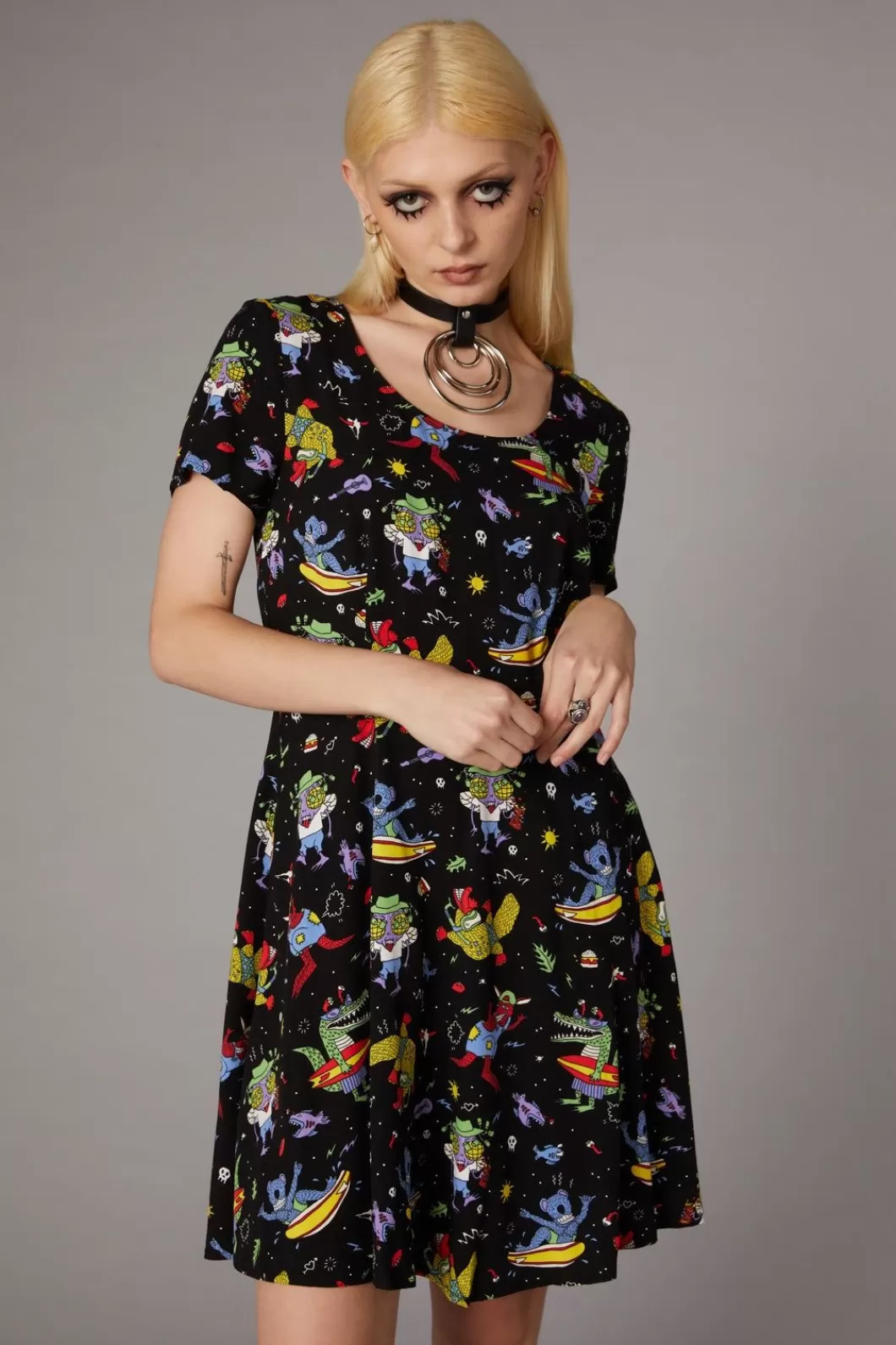 Dresses & Pinafores<Black Friday Surfing Creatures Print Dress